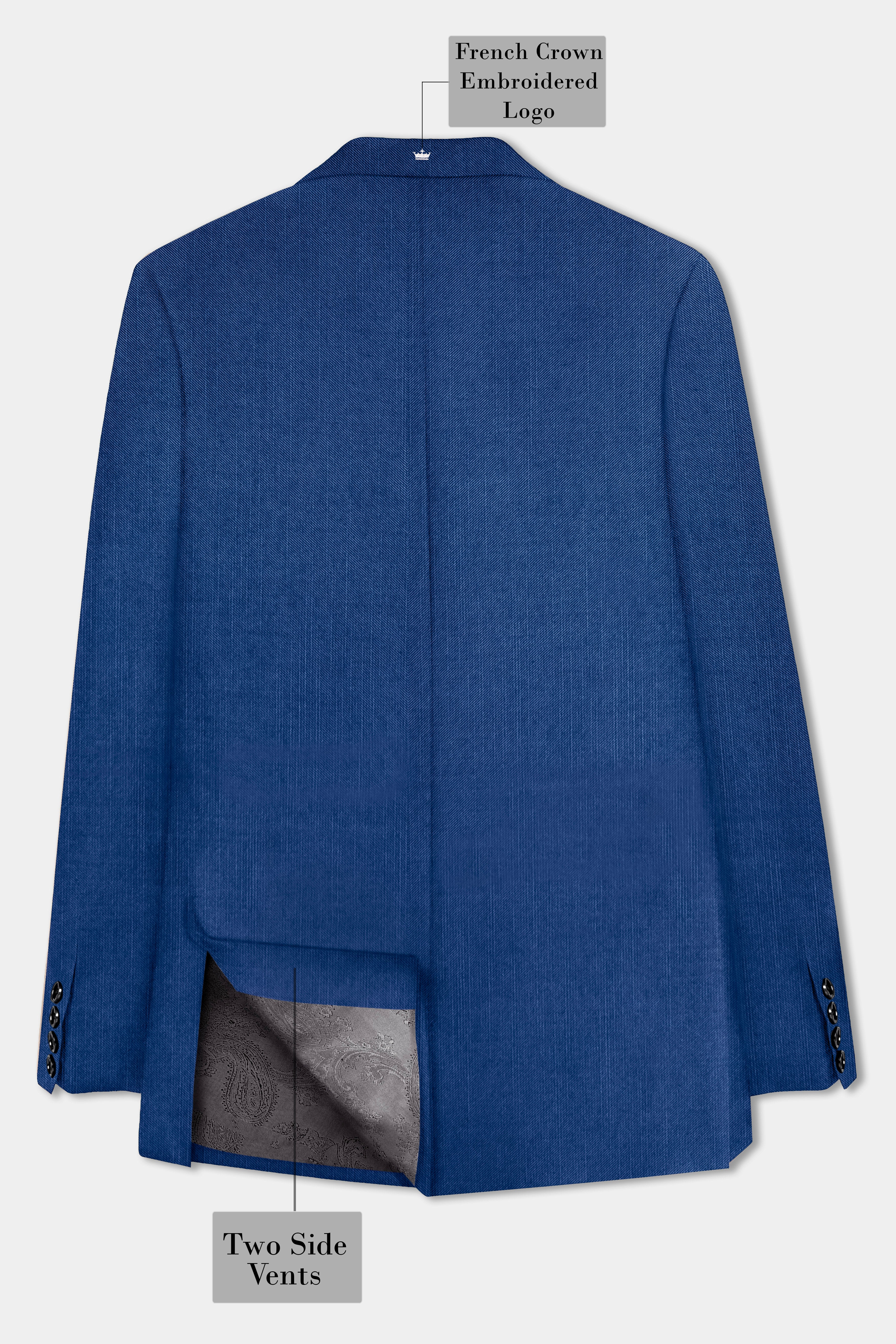Marinoir-Cello Blue Solid Wool Rich Double Breasted Slight Stretch Blazer