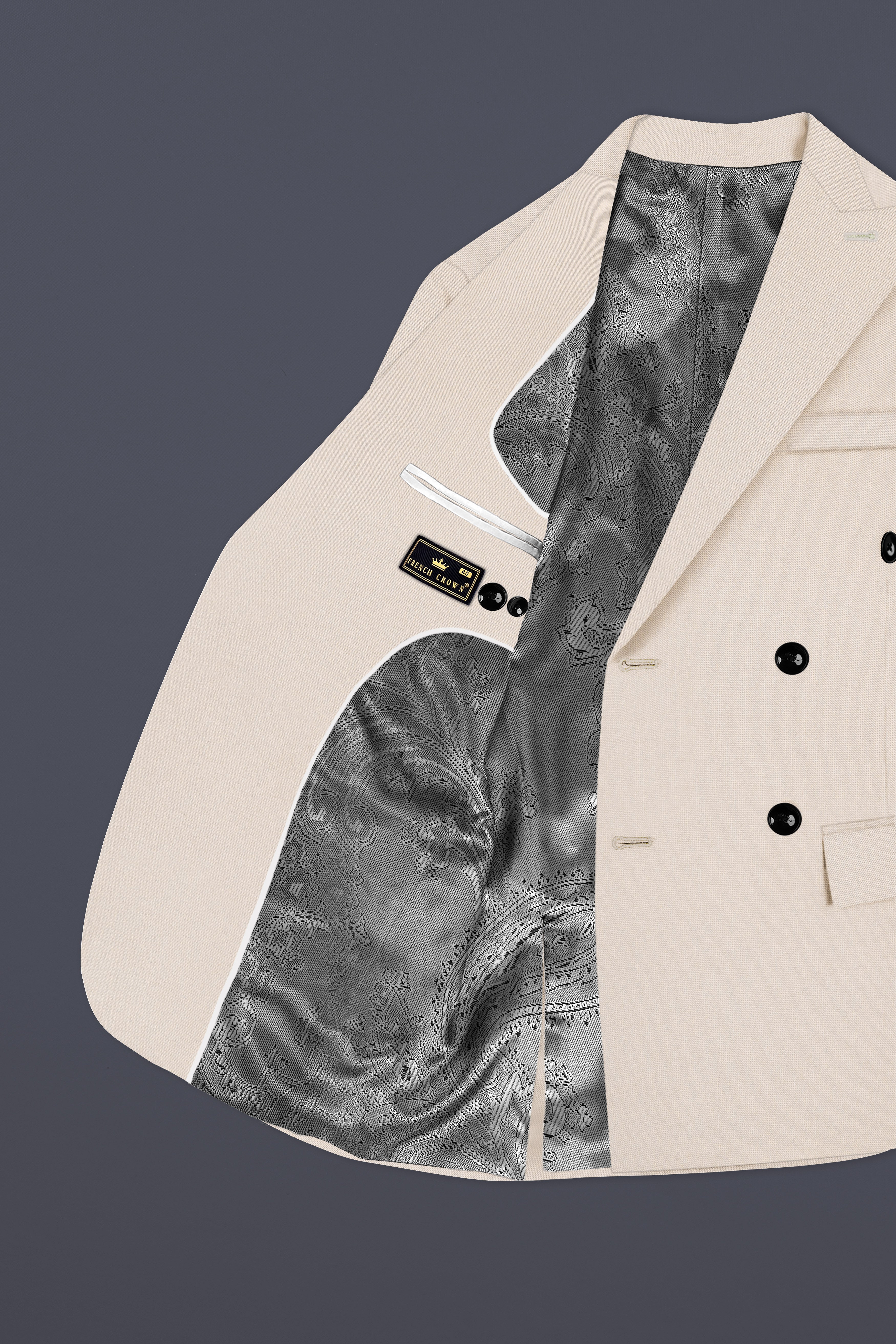 Velivon-Bizarre Cream Solid Wool Rich Double Breasted Stretchable traveler Blazer