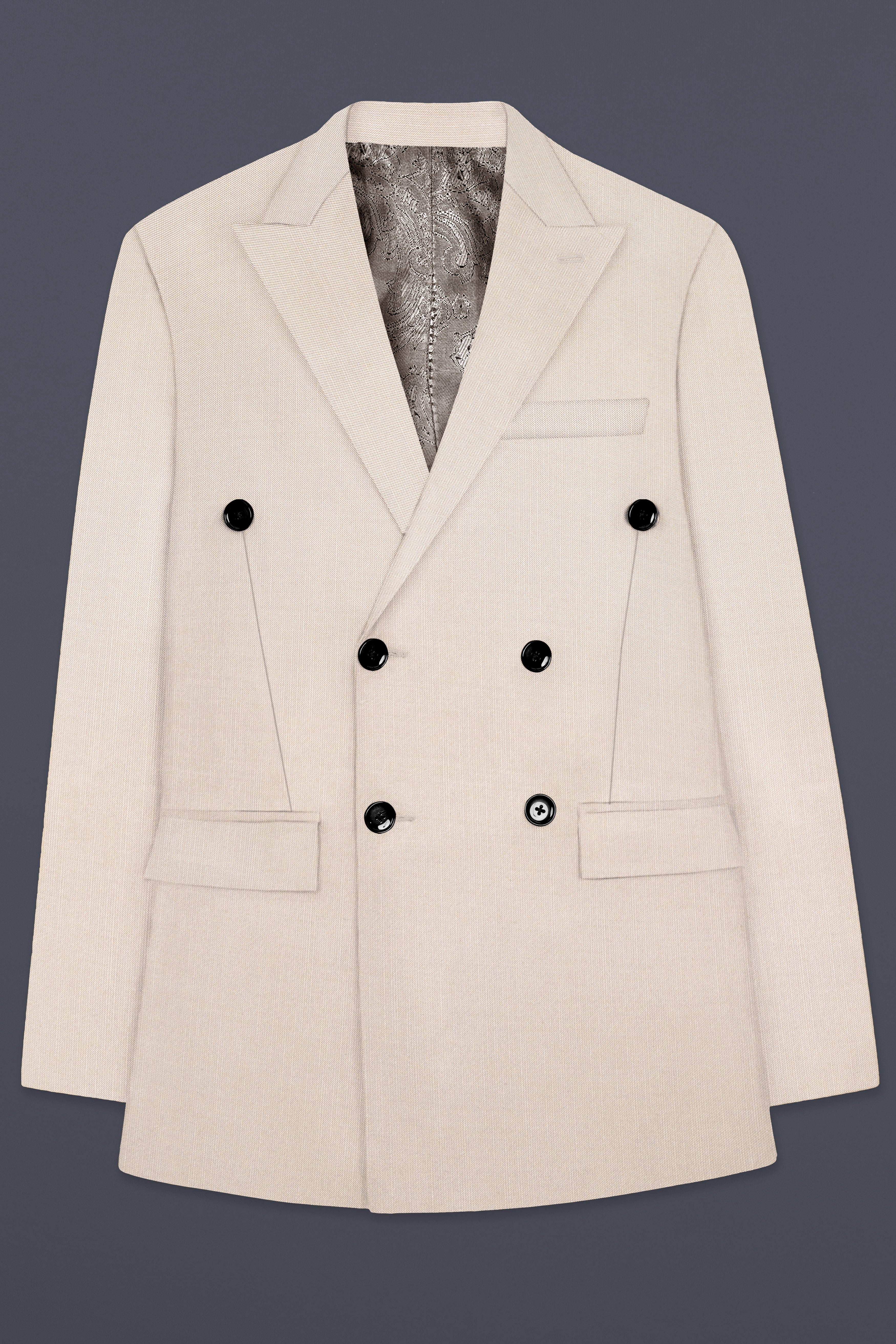 Velivon-Bizarre Cream Solid Wool Rich Double Breasted Stretchable traveler Blazer