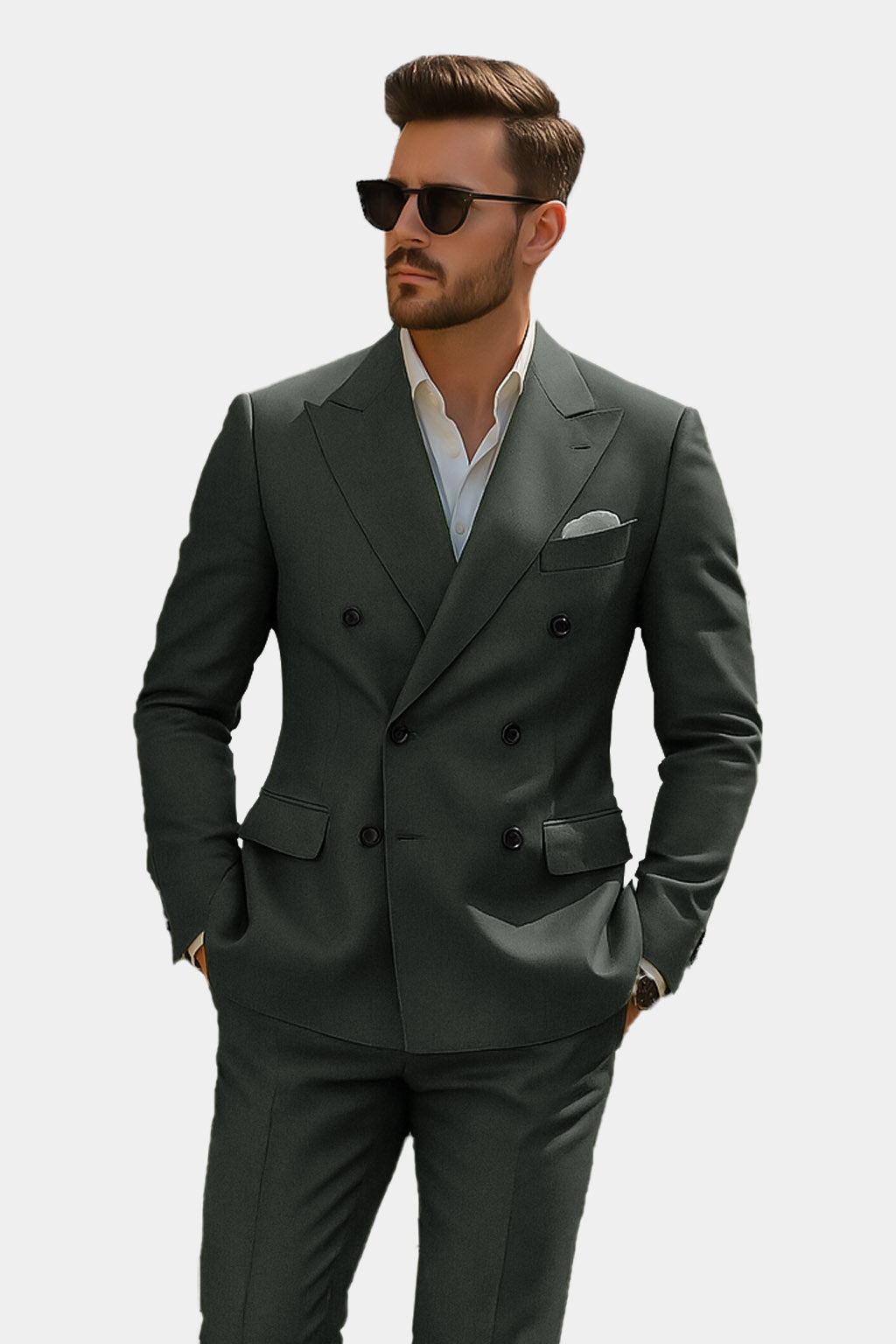 Shafton-Mine Shaft Green Solid Wool Rich Double Breasted Slight Stretch Blazer