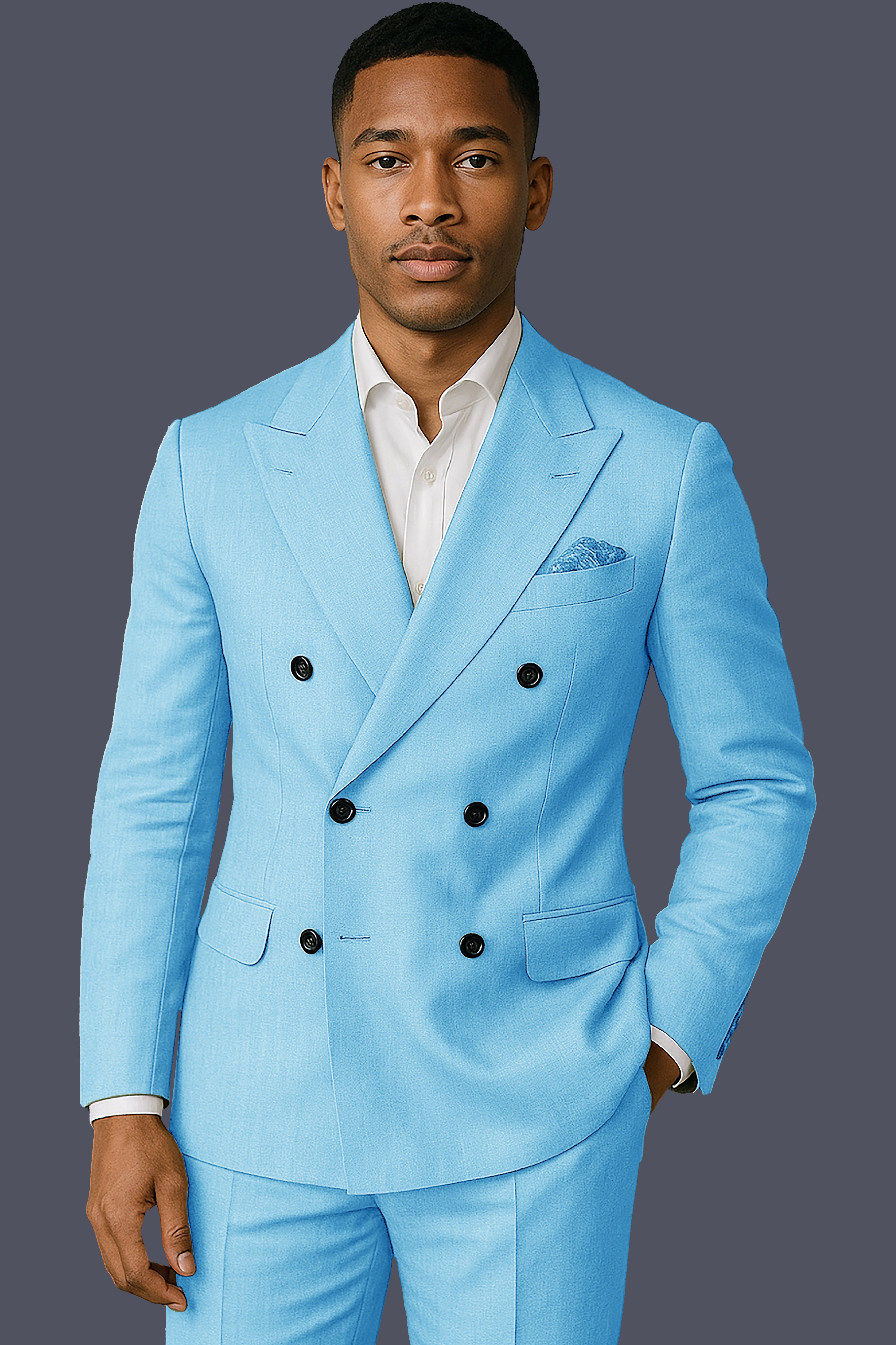 Iceland-Aquamarine Blue Solid Wool Rich Double Breasted Stretchable traveler Blazer