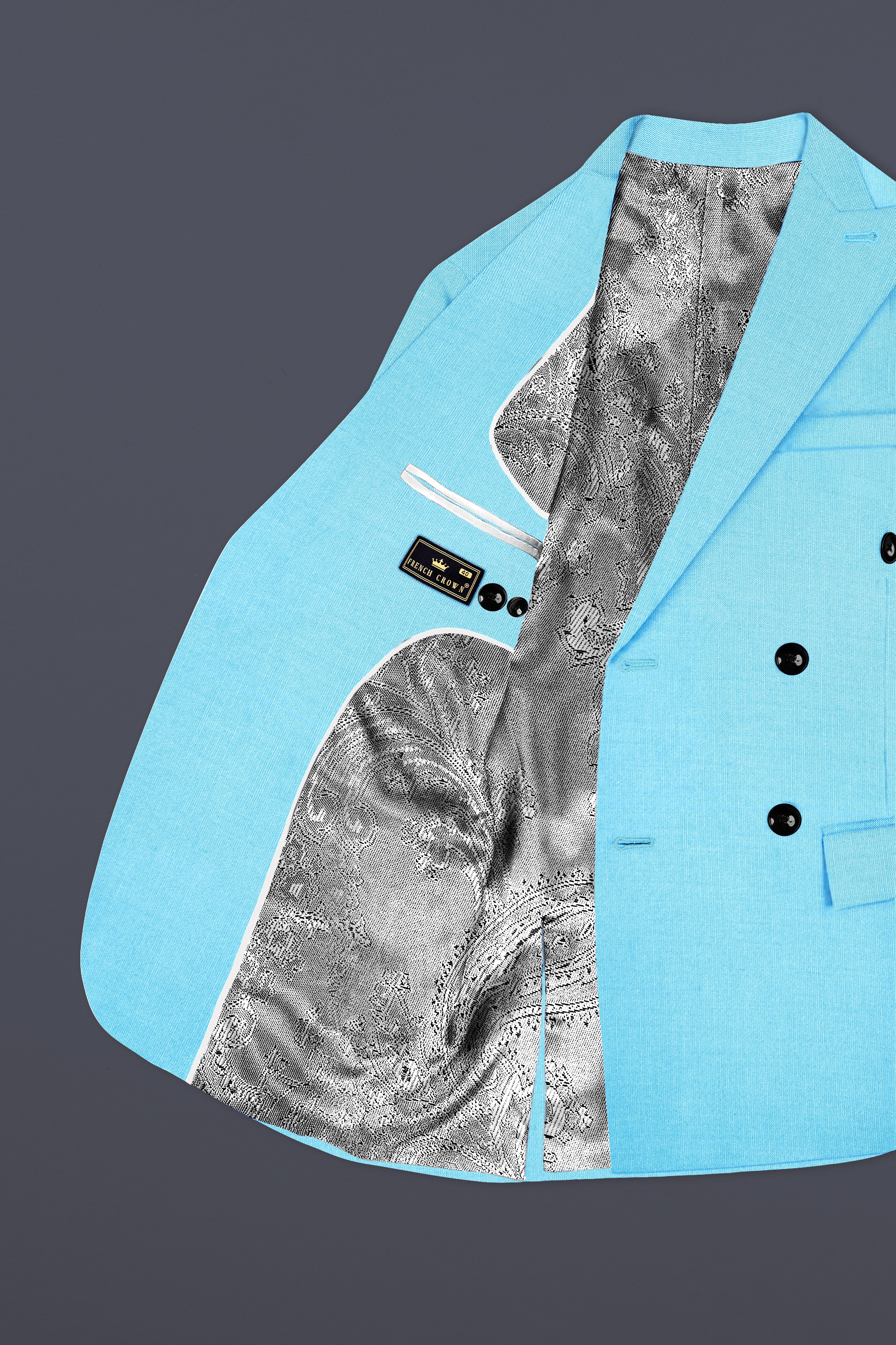 Iceland-Aquamarine Blue Solid Wool Rich Double Breasted Slight Stretch Blazer