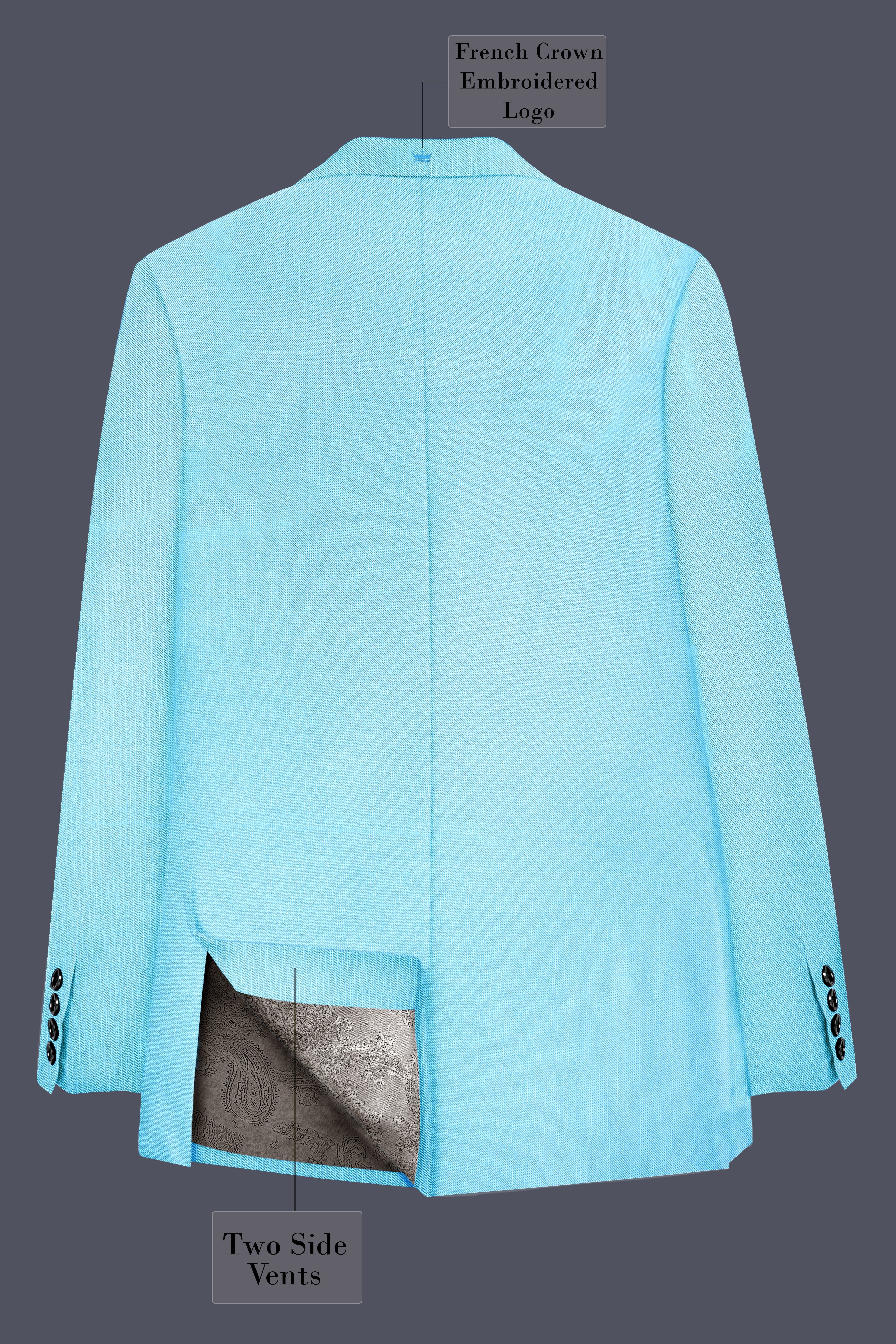 Iceland-Aquamarine Blue Solid Wool Rich Double Breasted Stretchable traveler Blazer