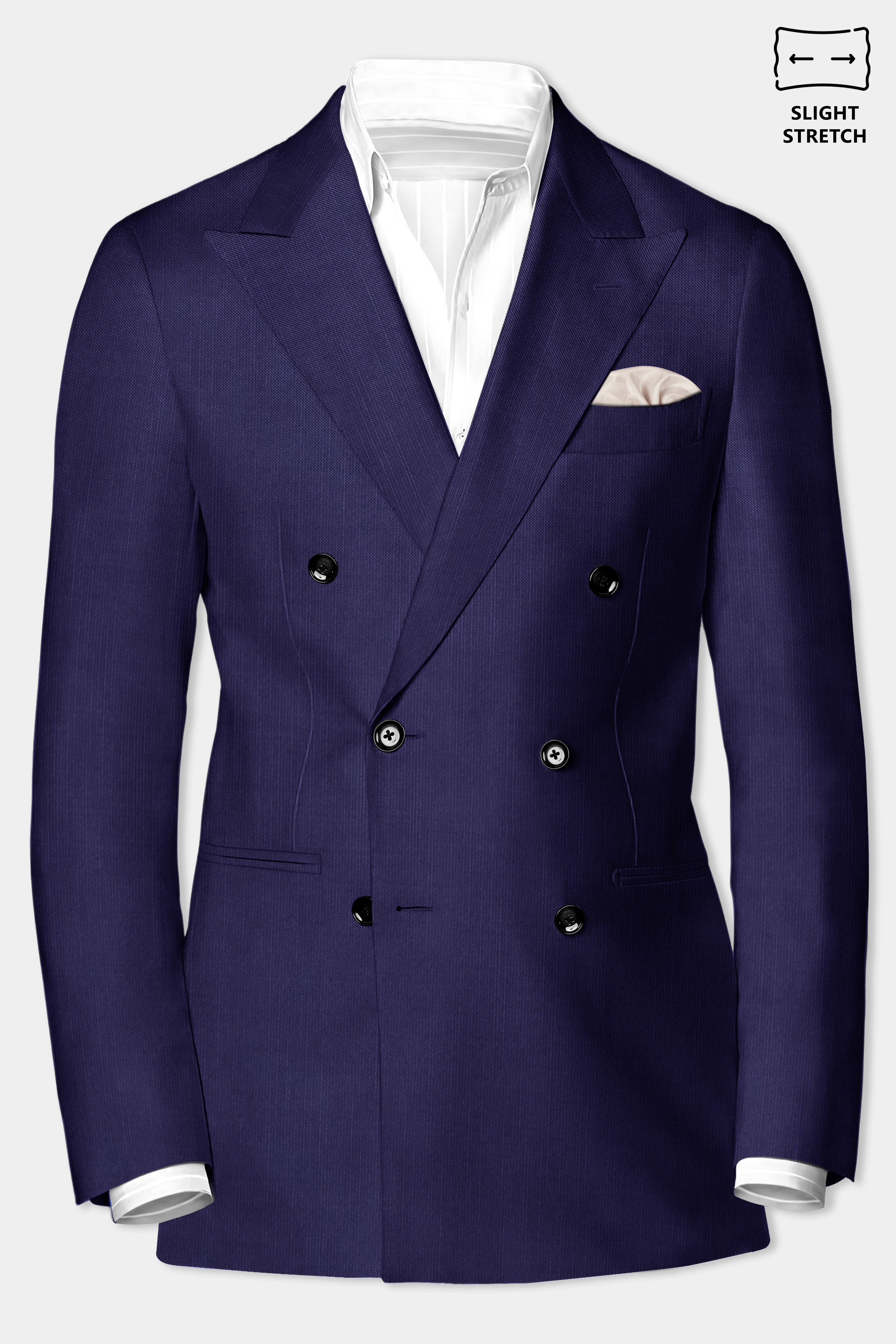 Triton-Martinique Blue Solid Wool Rich Double Breasted Slight Stretch Blazer