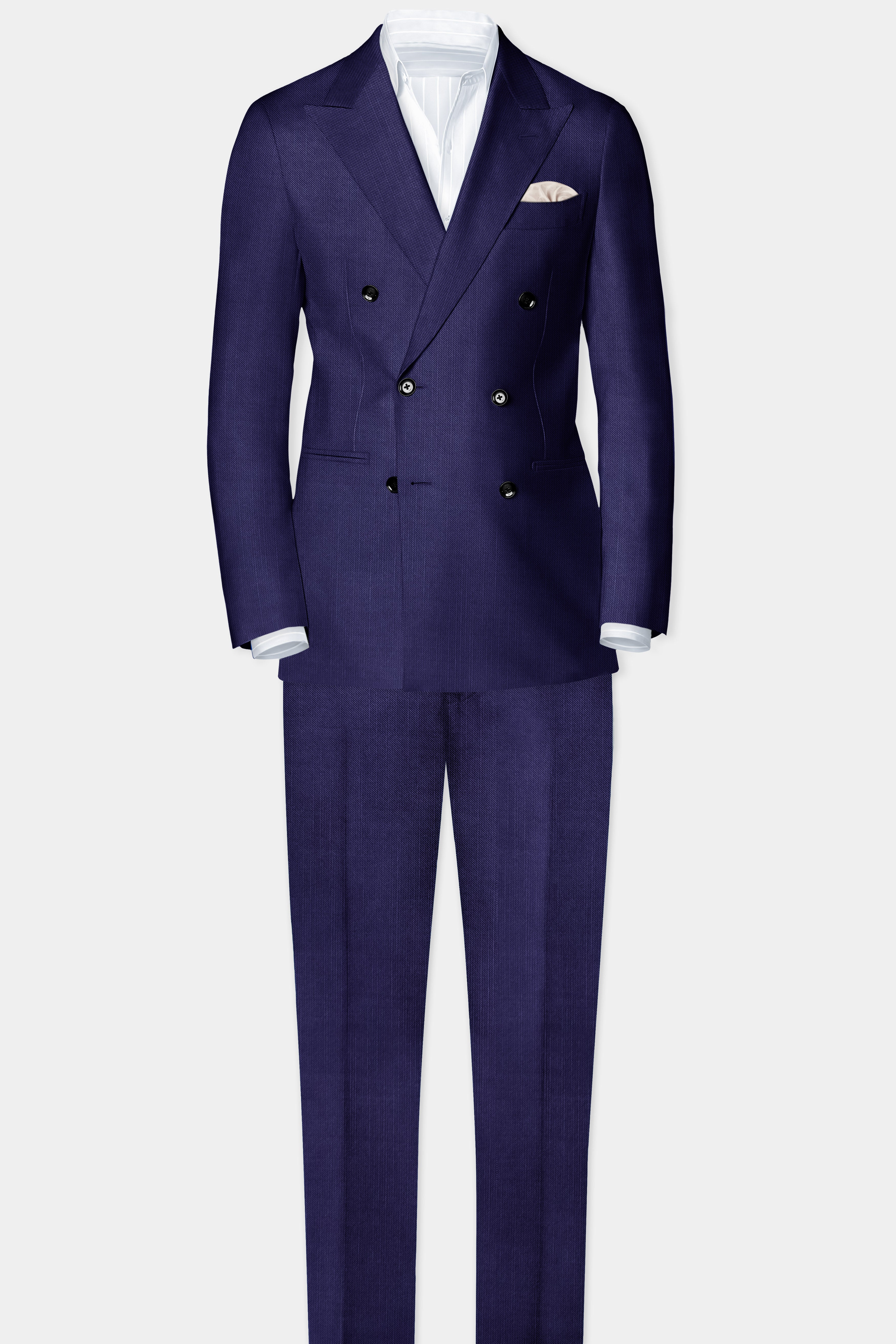 Triton-Martinique Blue Solid Wool Rich Double Breasted Slight Stretch Blazer