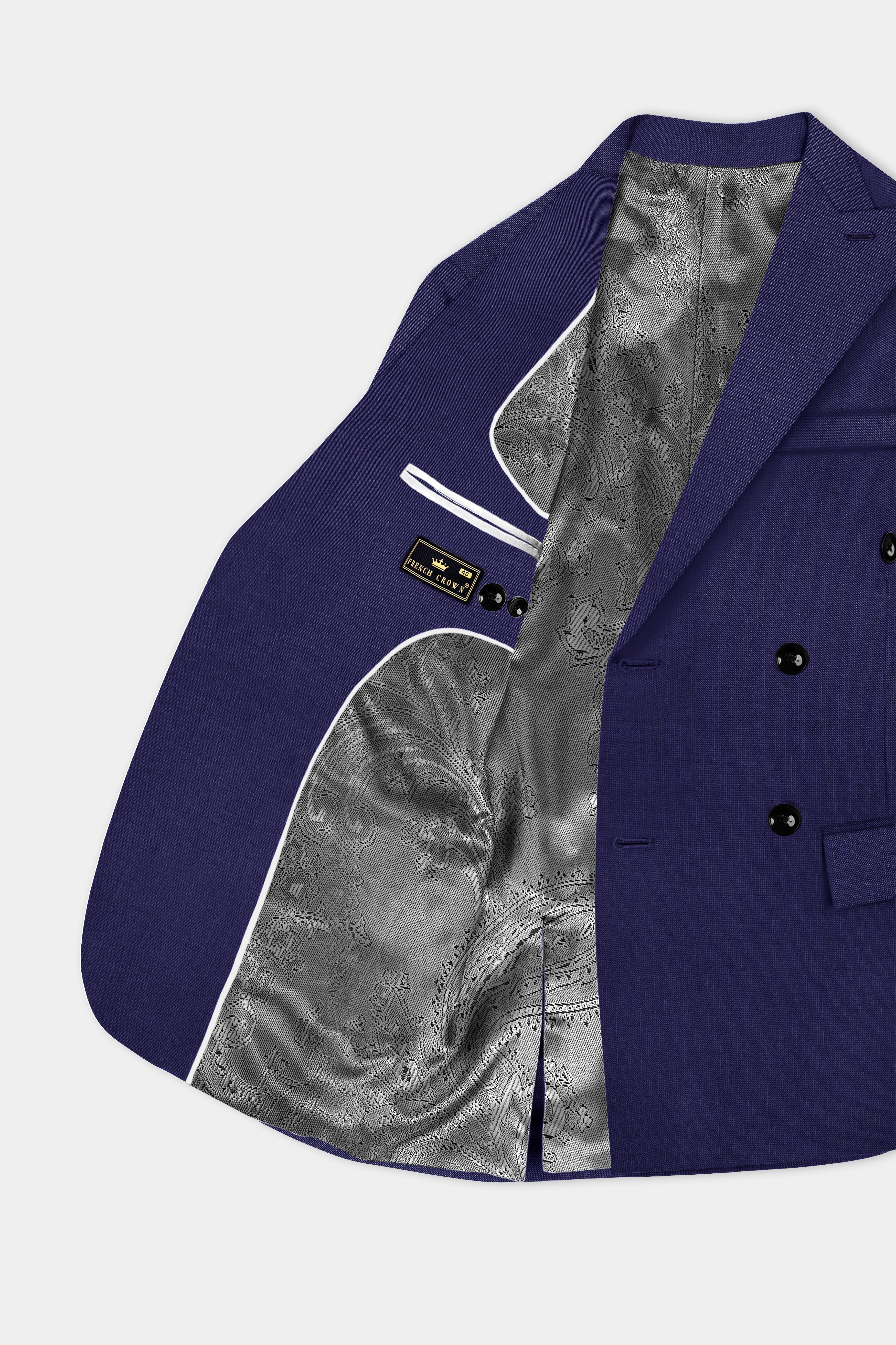 Triton-Martinique Blue Solid Wool Rich Double Breasted Stretchable traveler Blazer