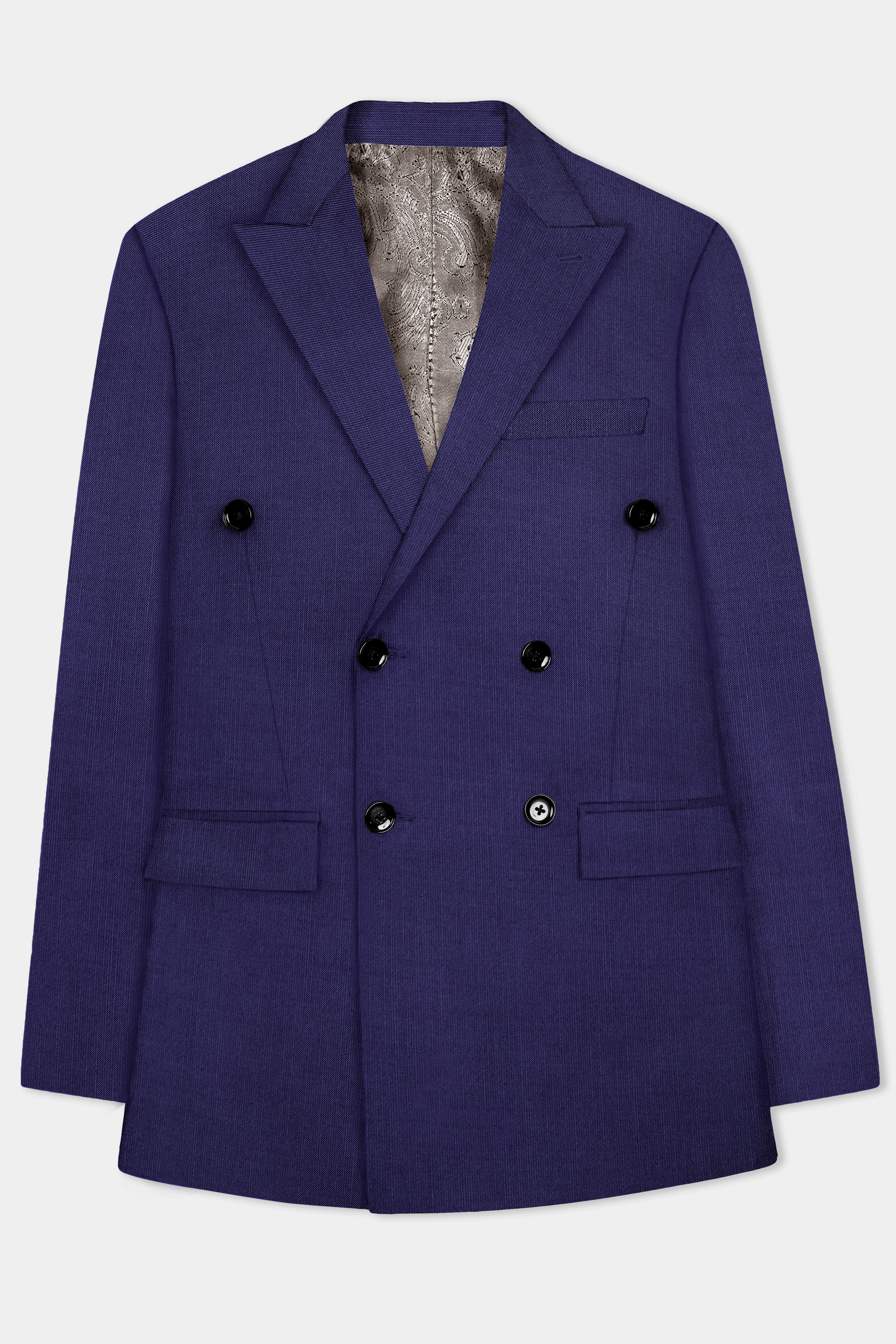 Triton-Martinique Blue Solid Wool Rich Double Breasted Stretchable traveler Blazer