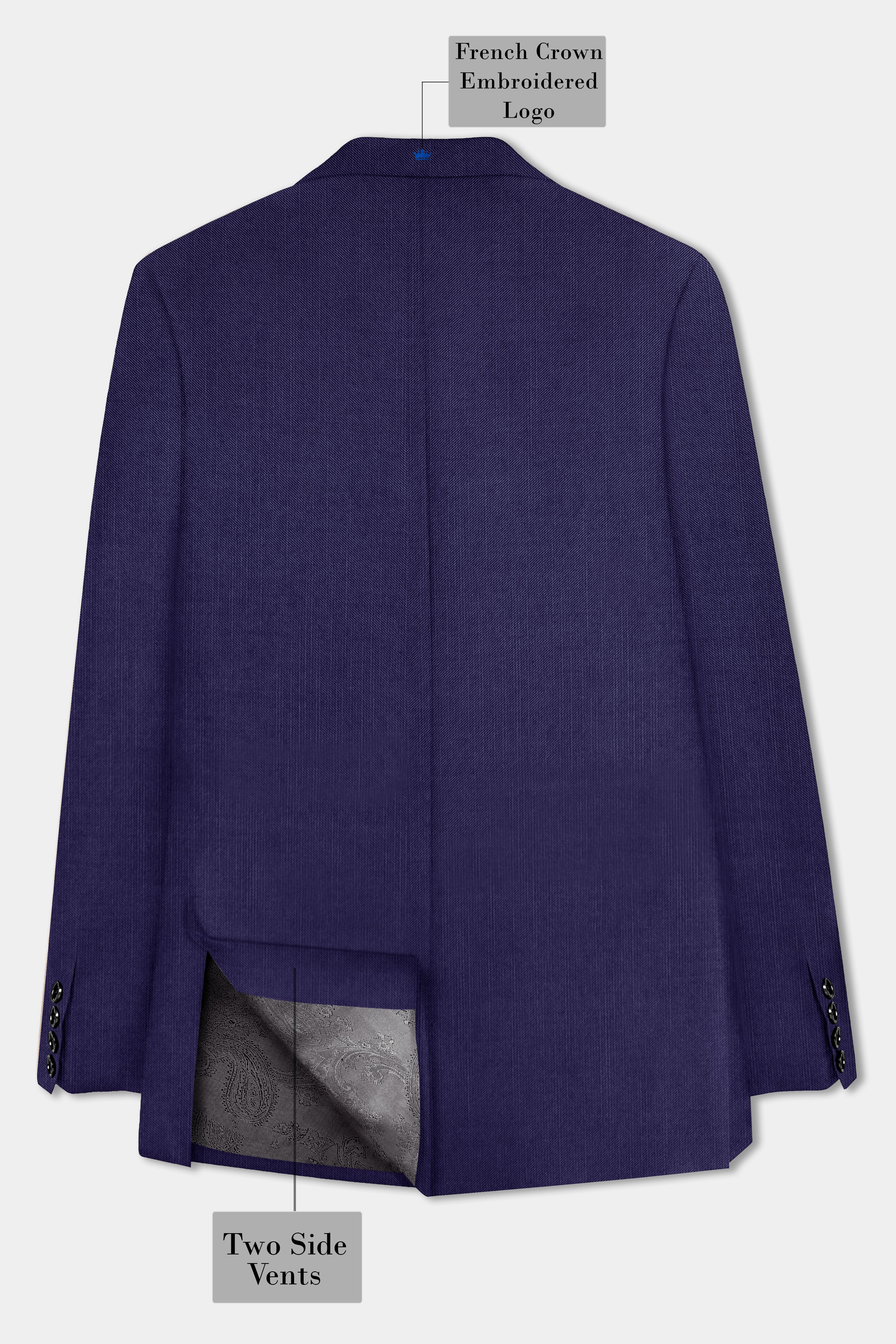 Triton-Martinique Blue Solid Wool Rich Double Breasted Stretchable traveler Blazer