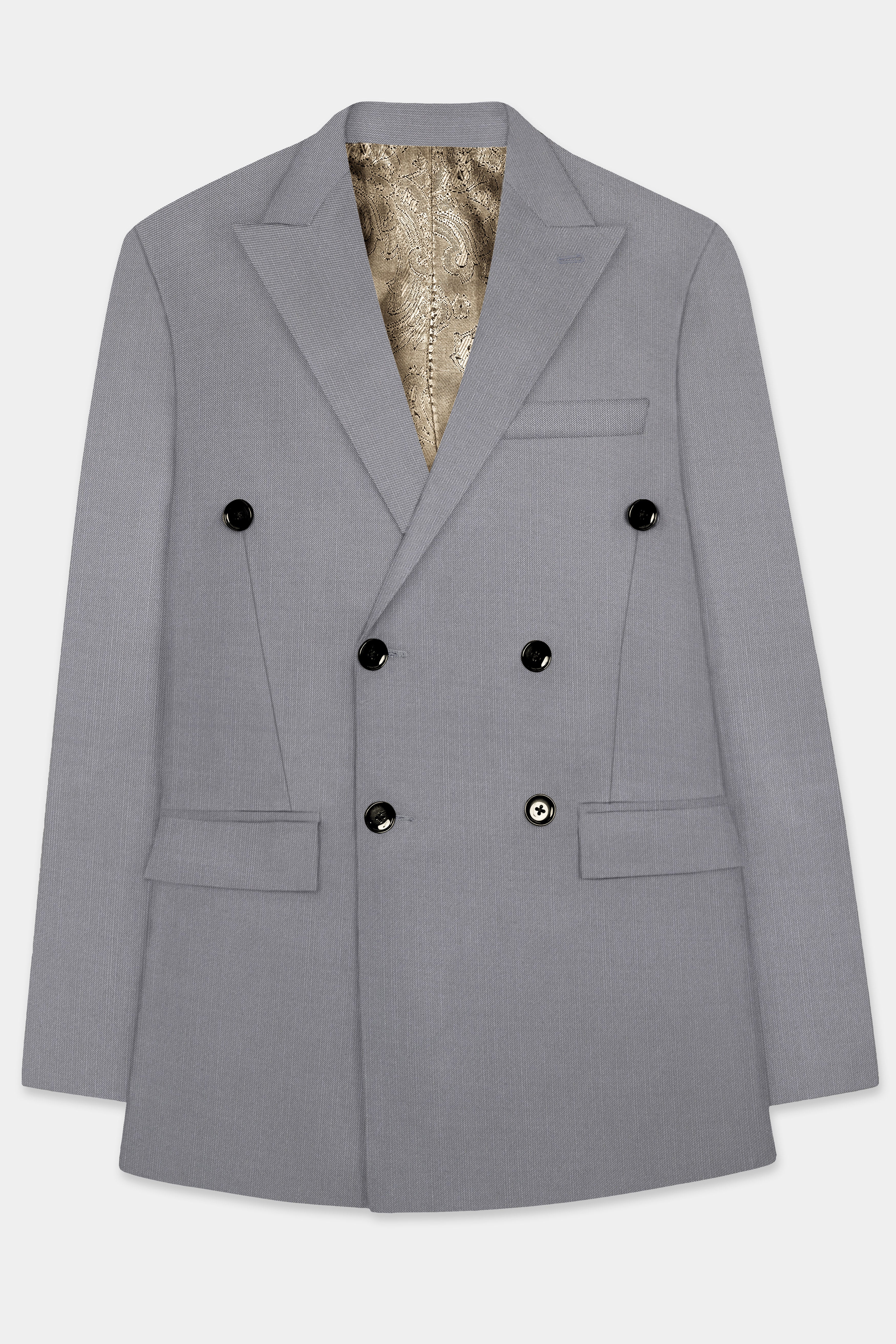 Dorian-Friar Gray Solid Wool Rich Double Breasted Stretchable traveler Blazer