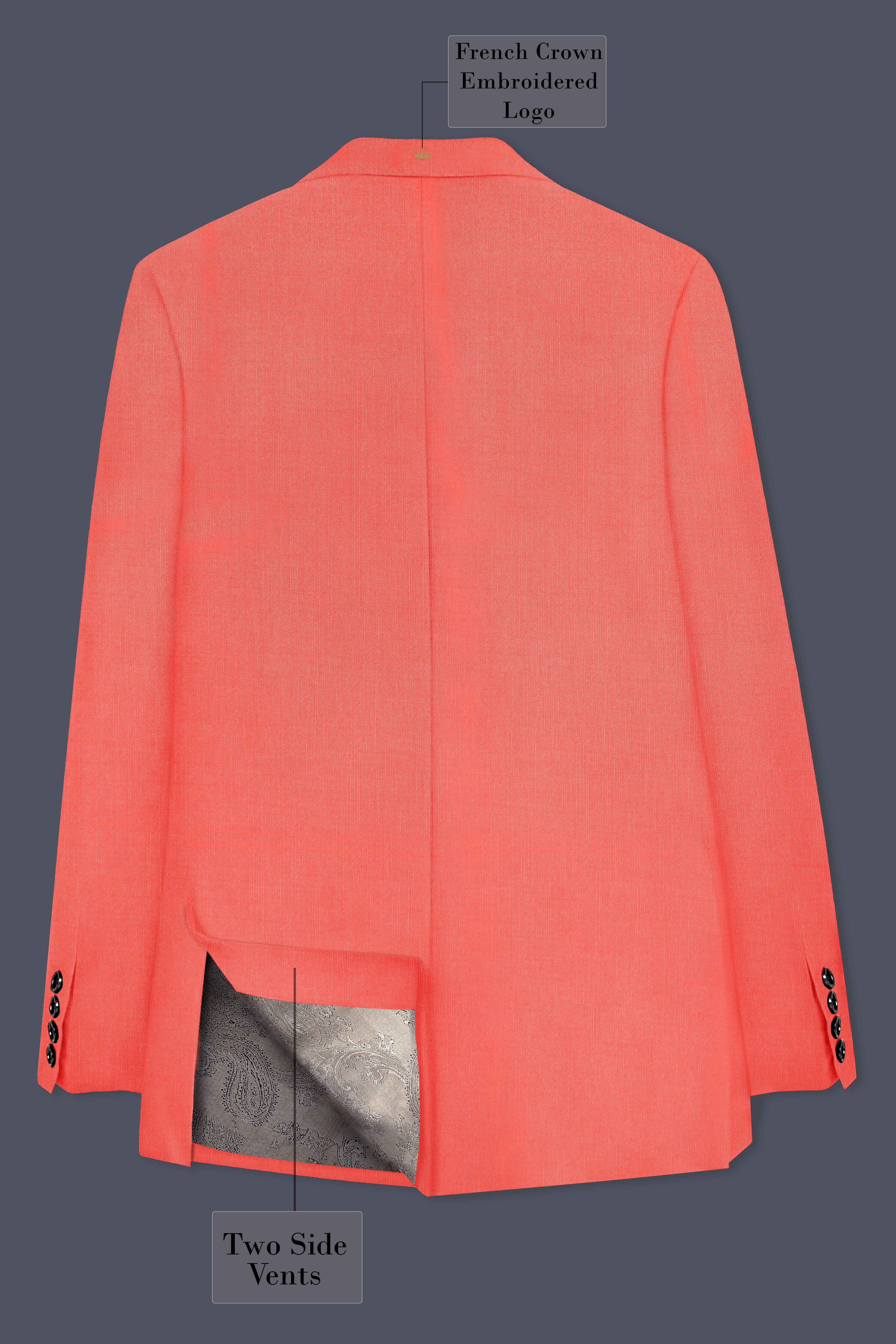 Aurora-Salmon Orange Solid Wool Rich Double Breasted Slight Stretch Blazer