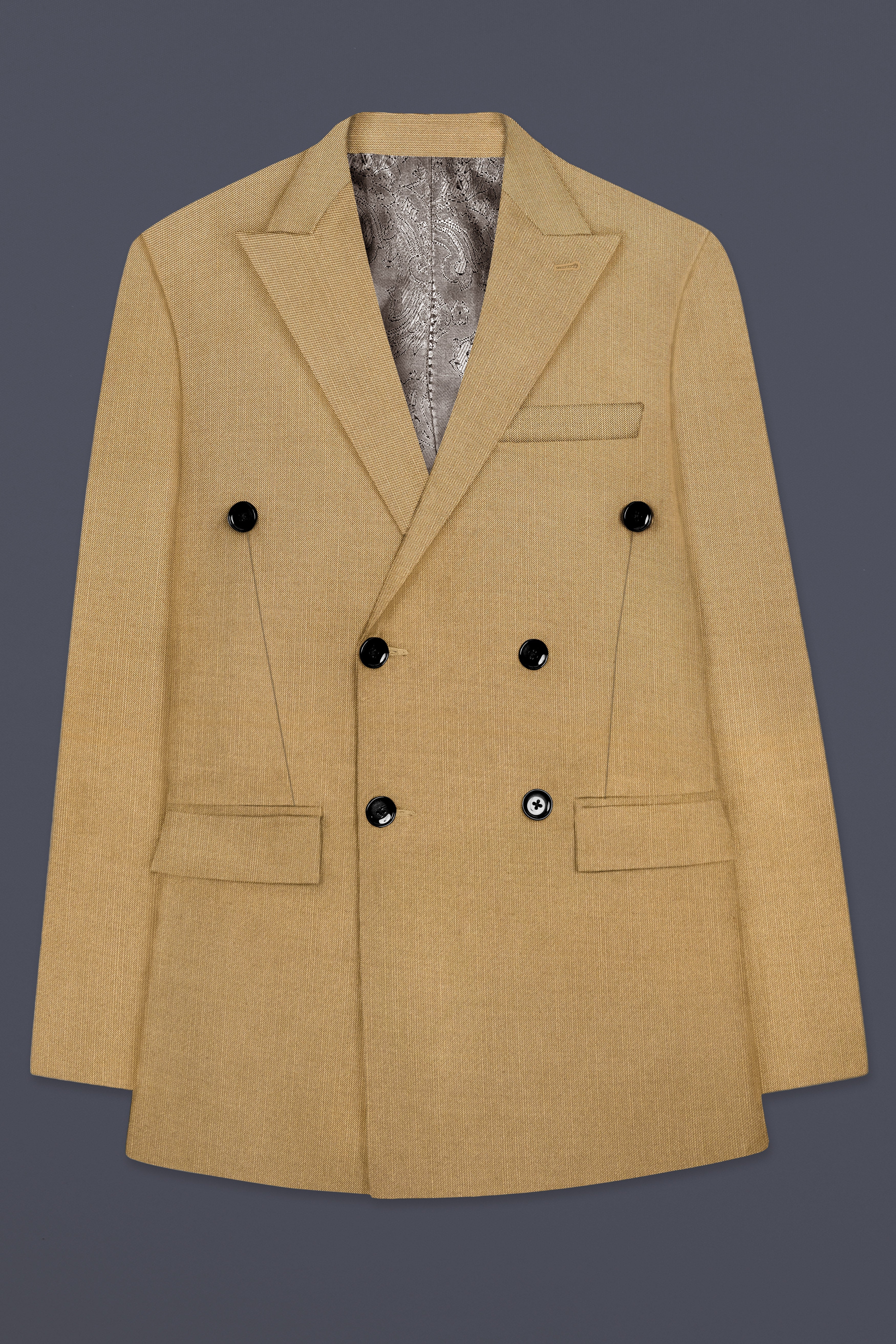 Sepia-Twine Brown Solid Wool Rich Double Breasted Stretchable traveler Blazer