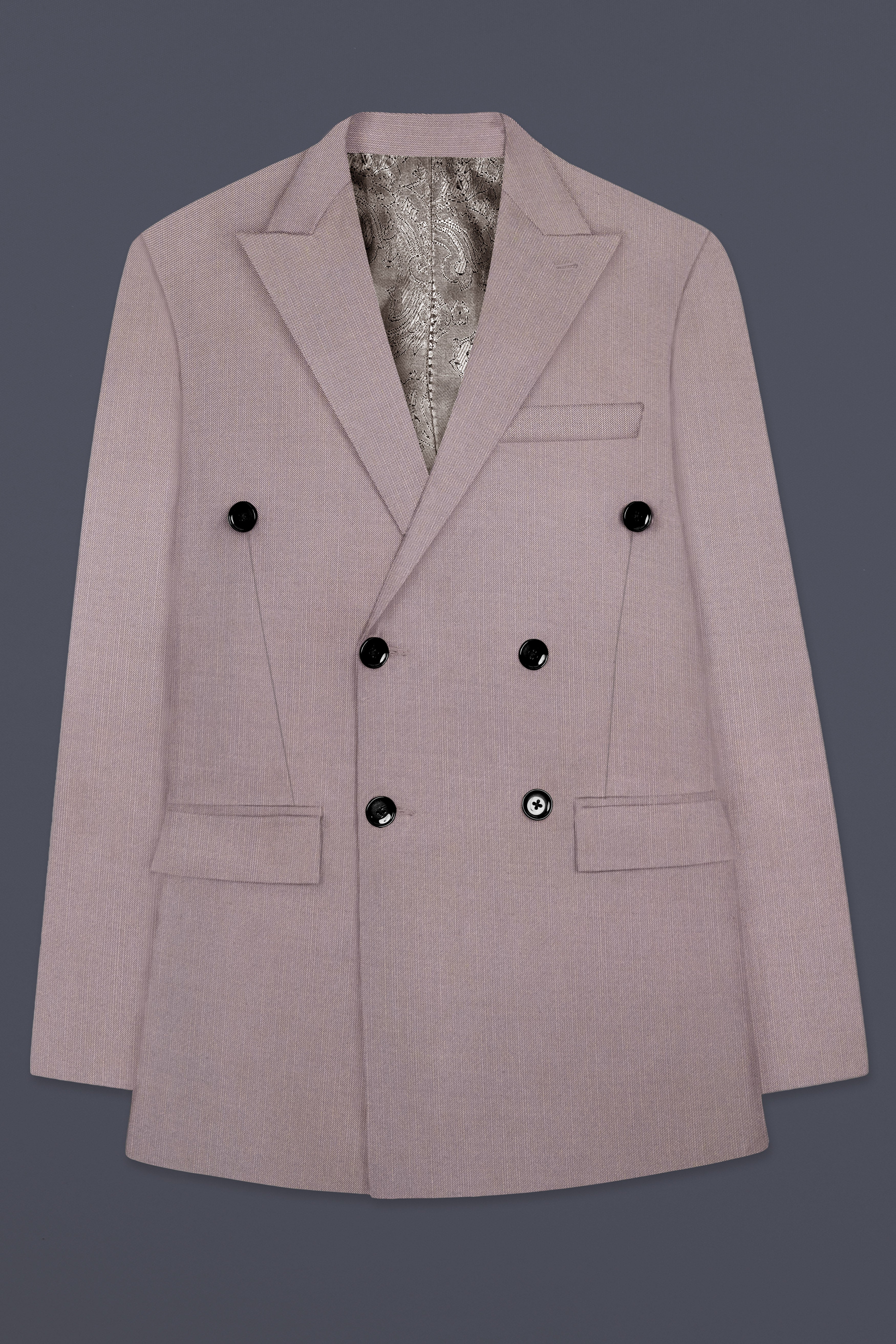 Amour-Rose Quartz Pink Solid Wool Rich Double Breasted Slight Stretch Blazer