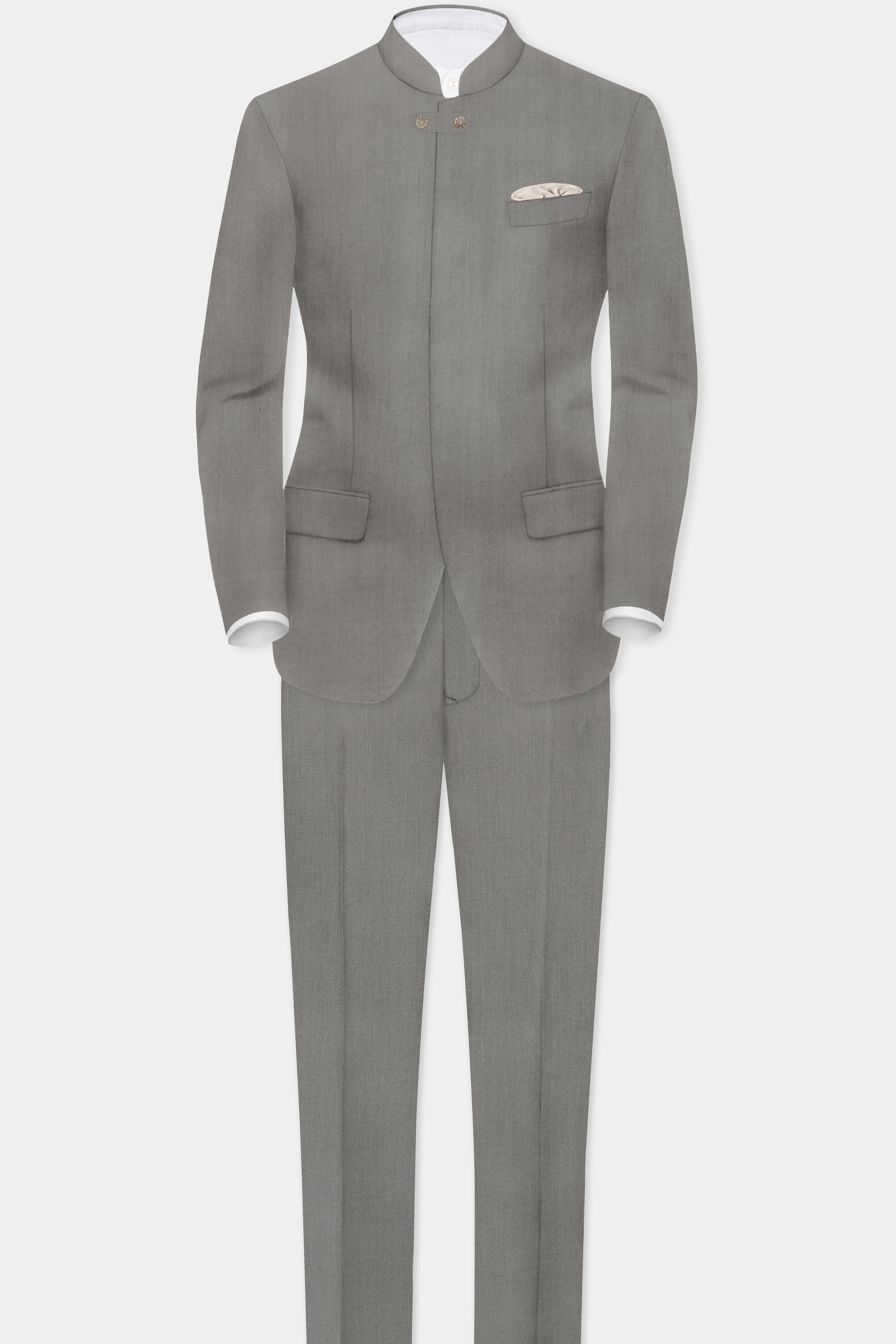Stack Gray Solid Wool Rich Bandhgala Designer Blazer
