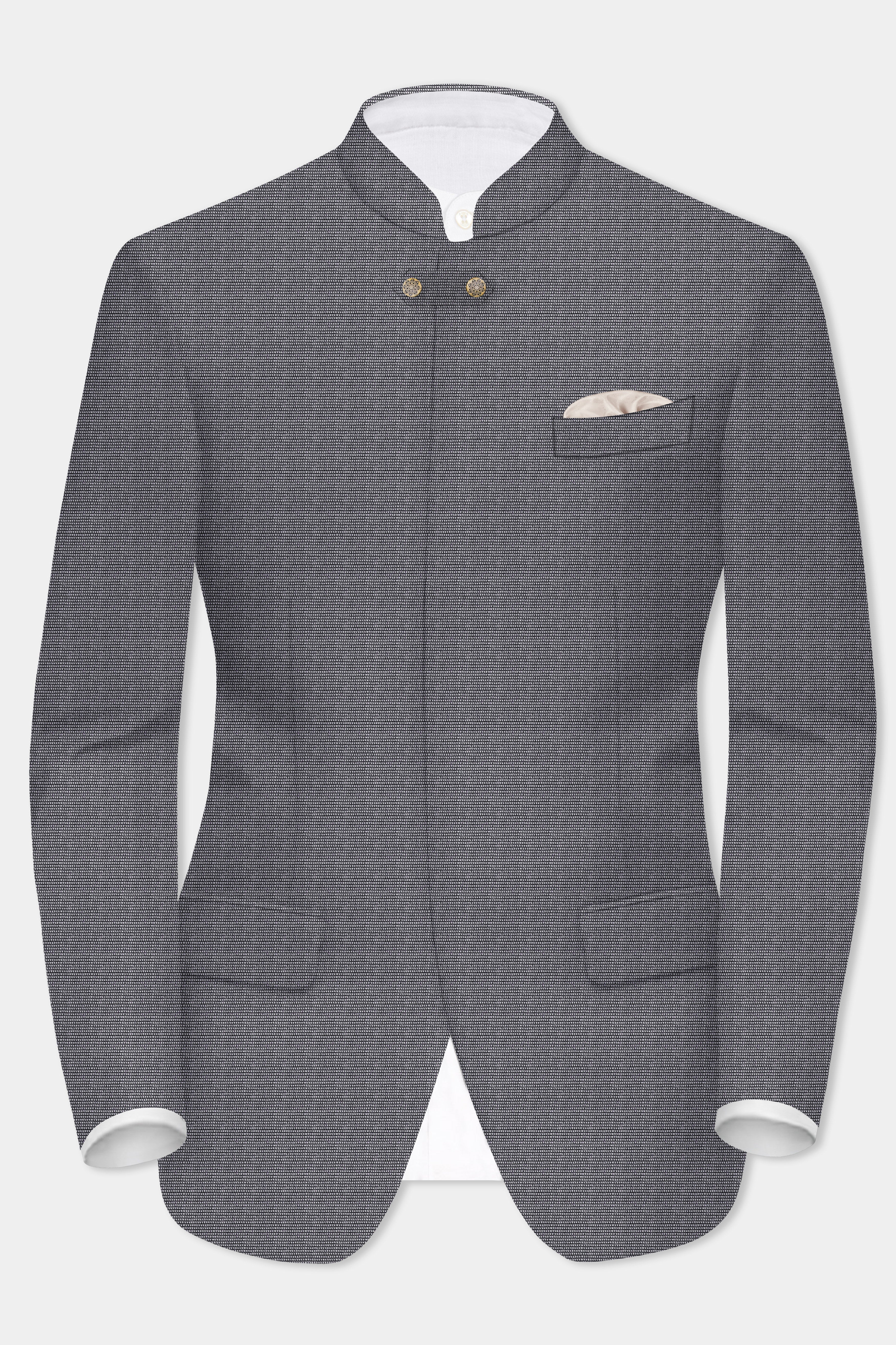 Vampire Gray Textured Wool Rich Bandhgala Designer Blazer