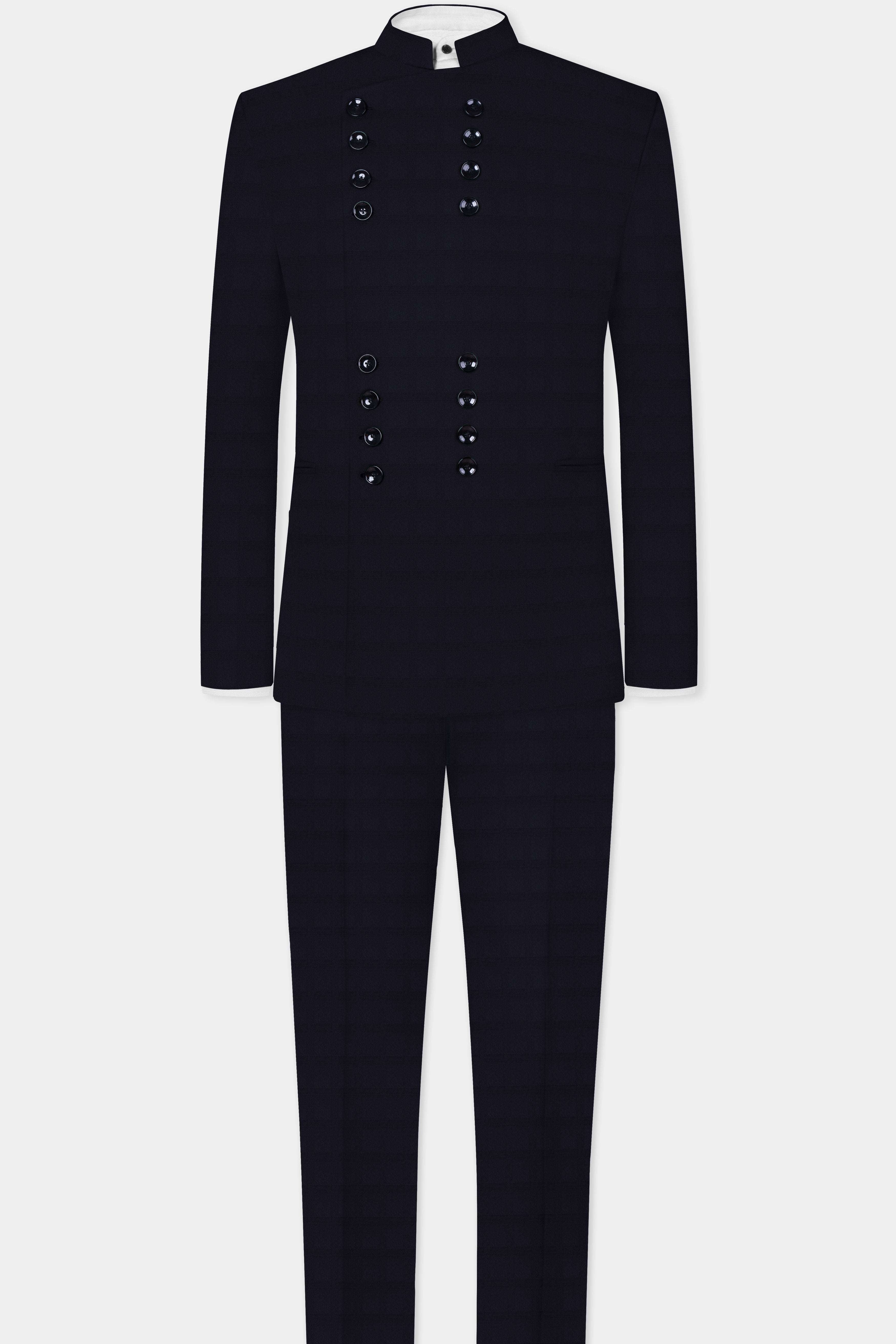 Cinder Blue Textured Wool Rich Bandhgala Designer Blazer
