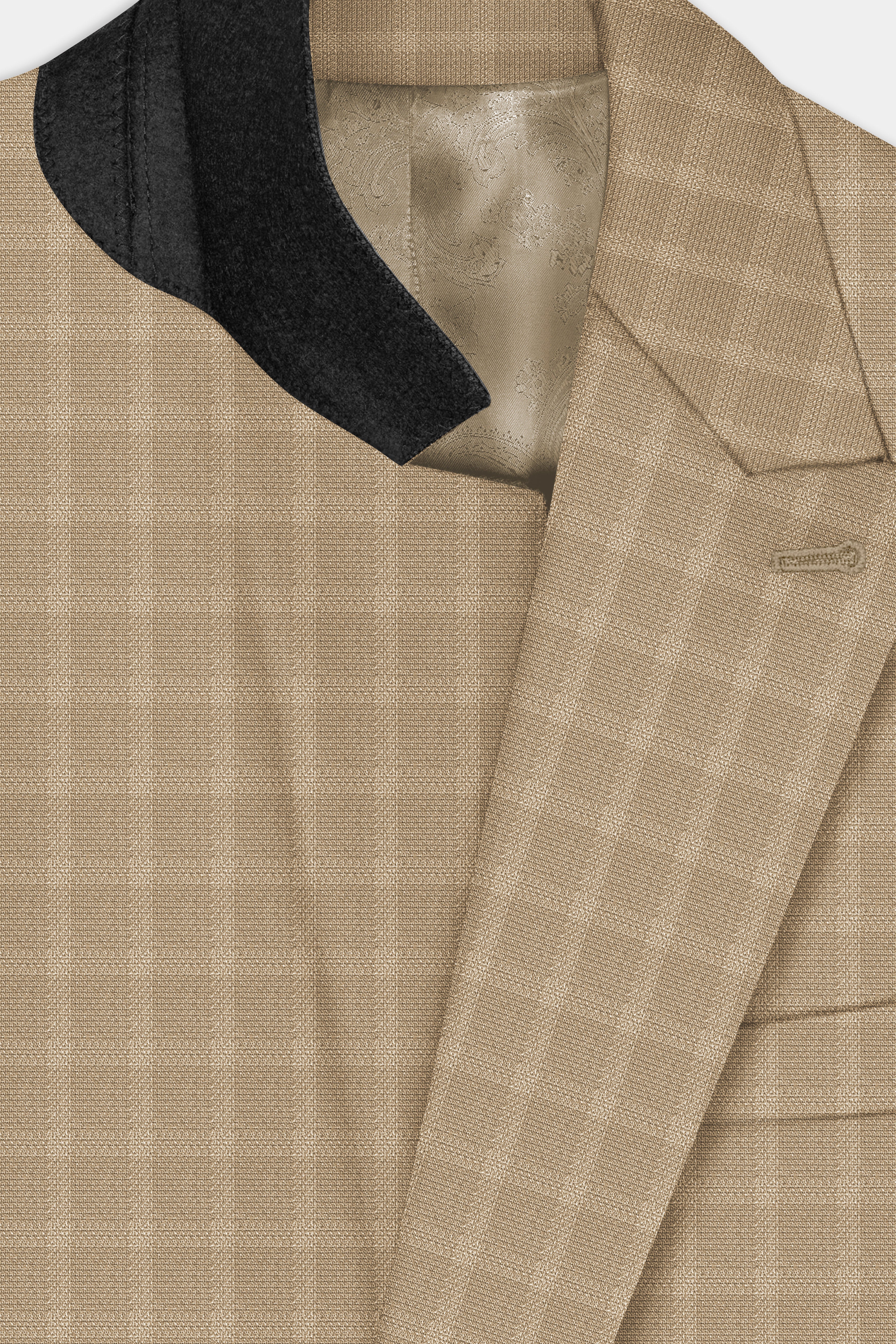 Stone Brown Plaid Wool Rich Double Breasted Blazer