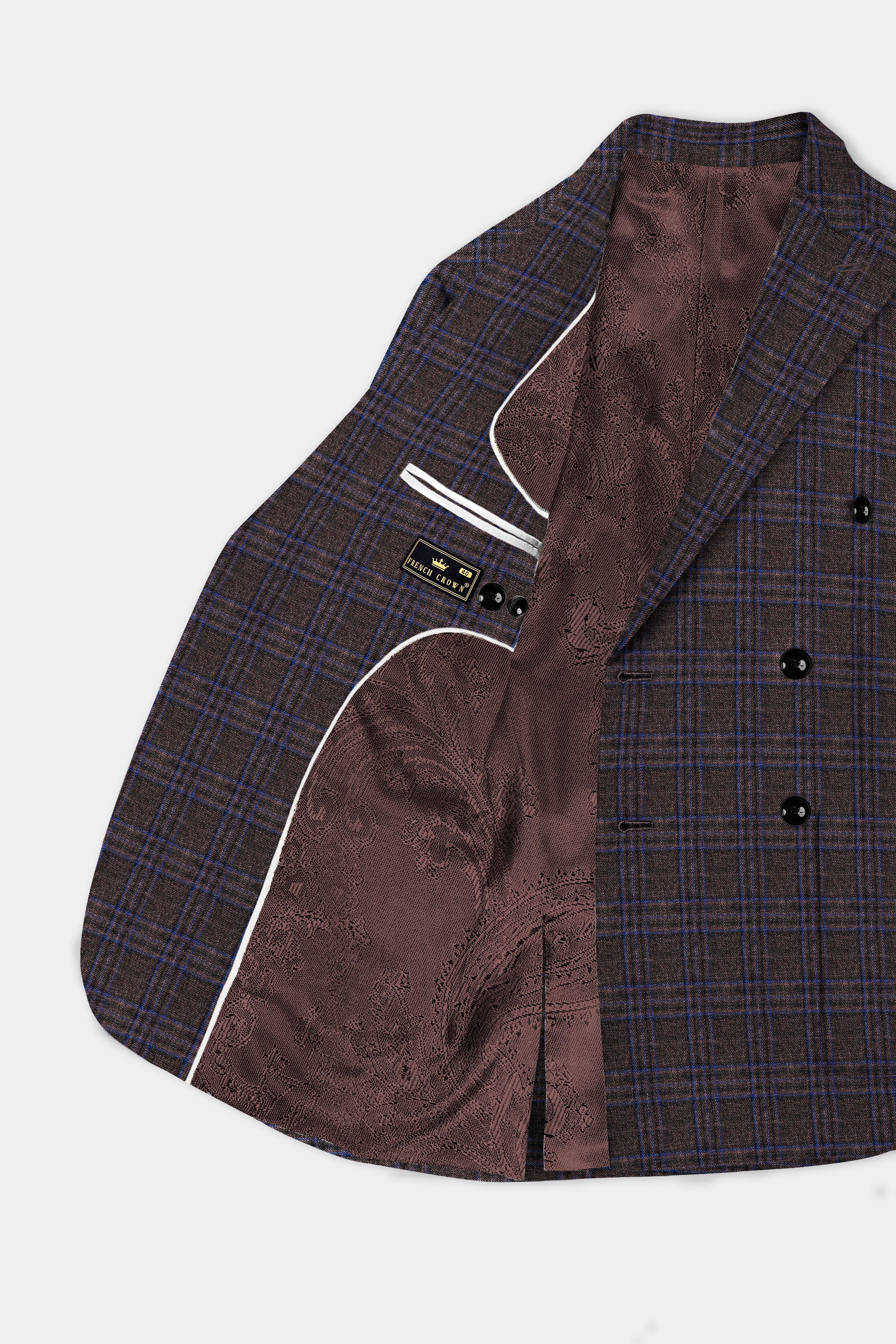 Brich Brown Plaid Wool Rich Double Breasted Sport Blazer
