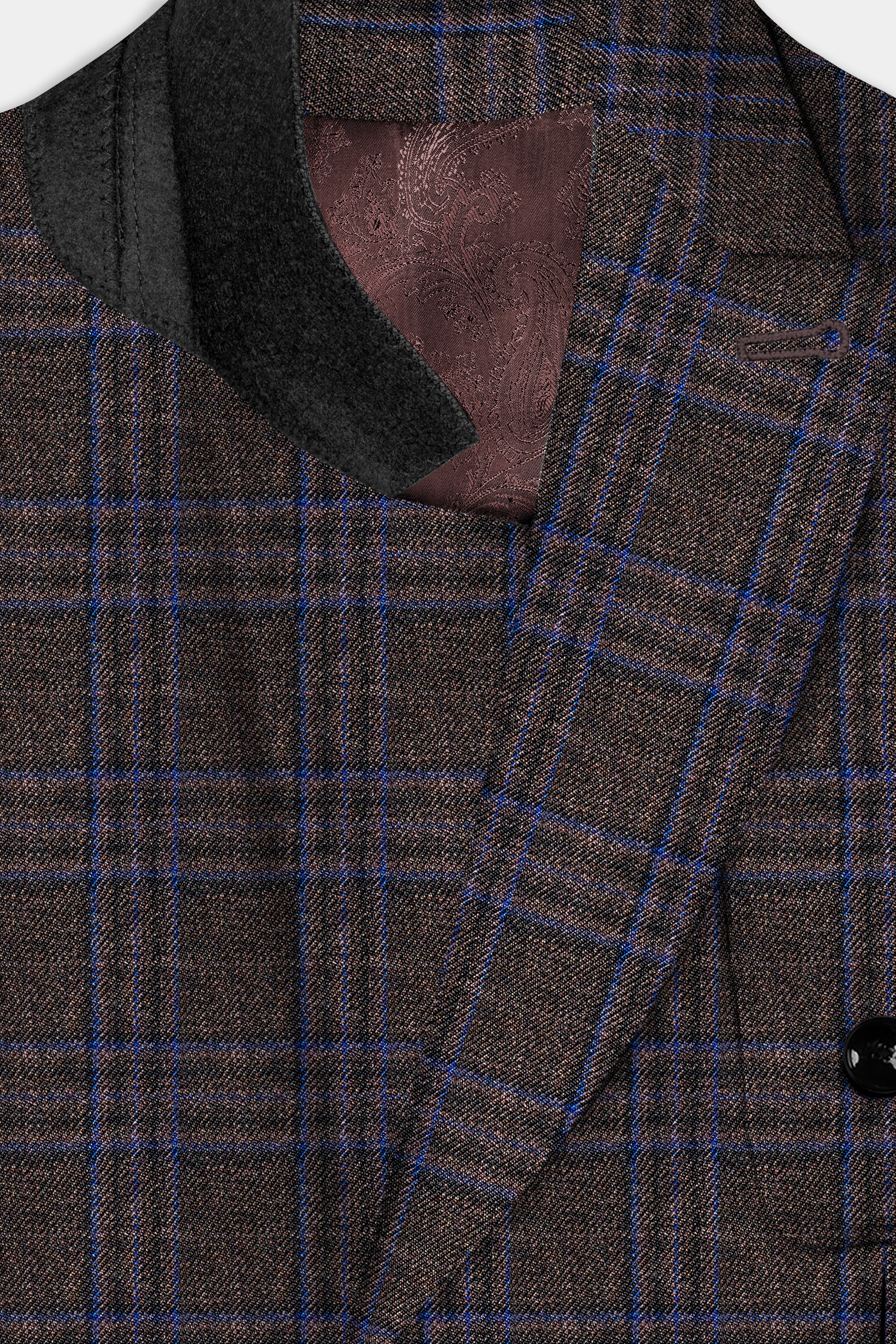 Brich Brown Plaid Wool Rich Double Breasted Sport Blazer