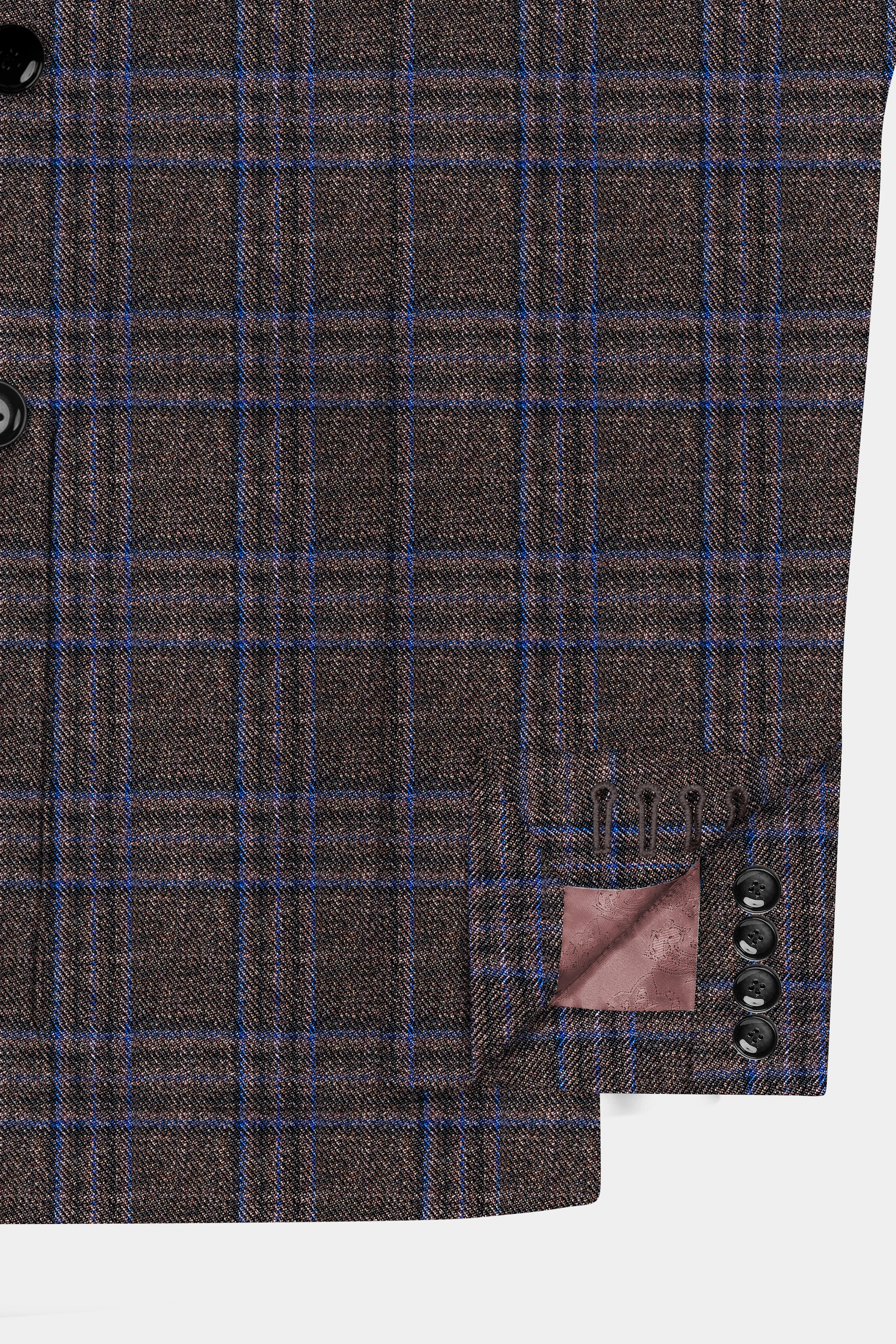 Brich Brown Plaid Wool Rich Double Breasted Sport Blazer