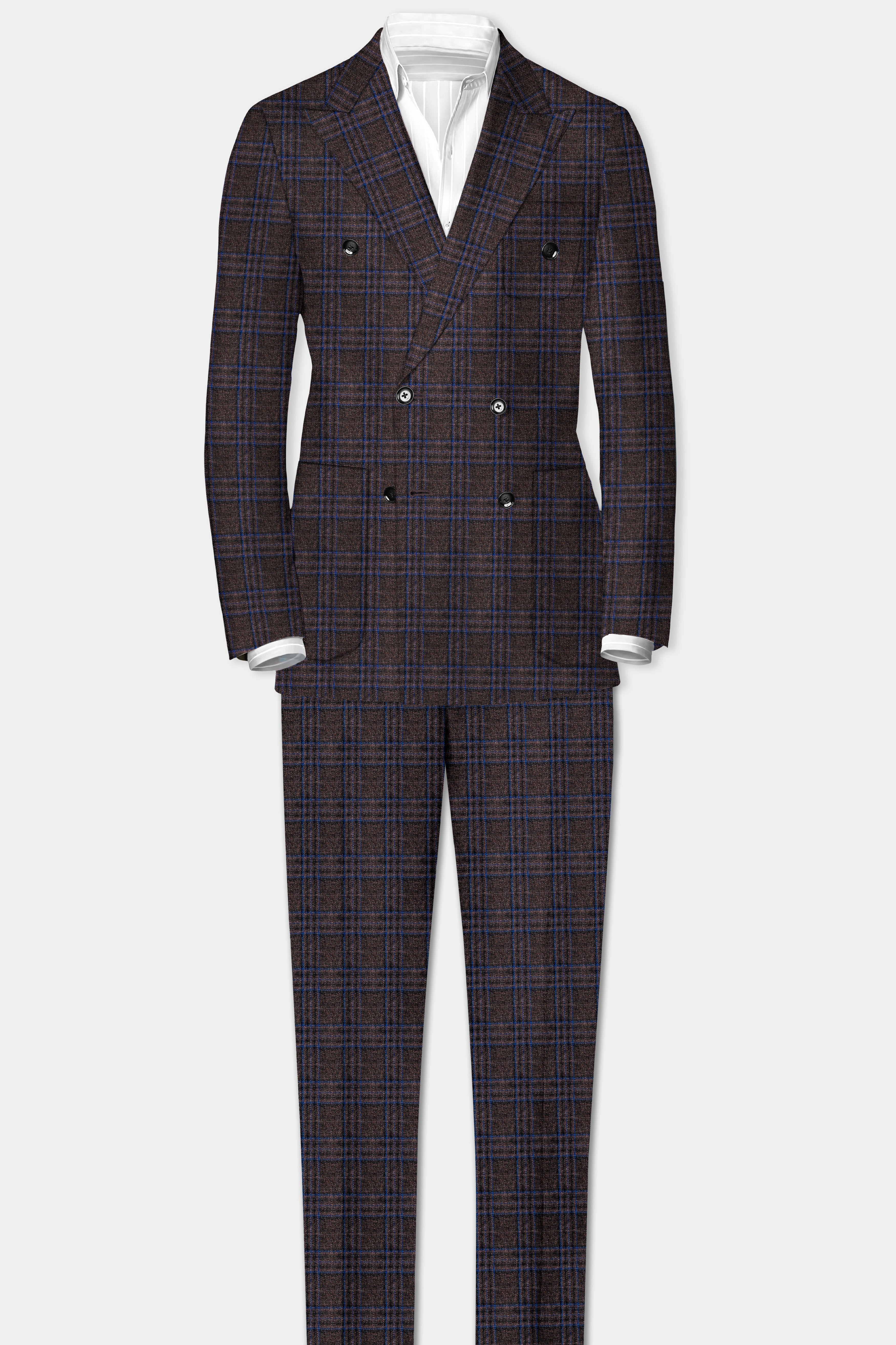 Brich Brown Plaid Wool Rich Double Breasted Sport Blazer