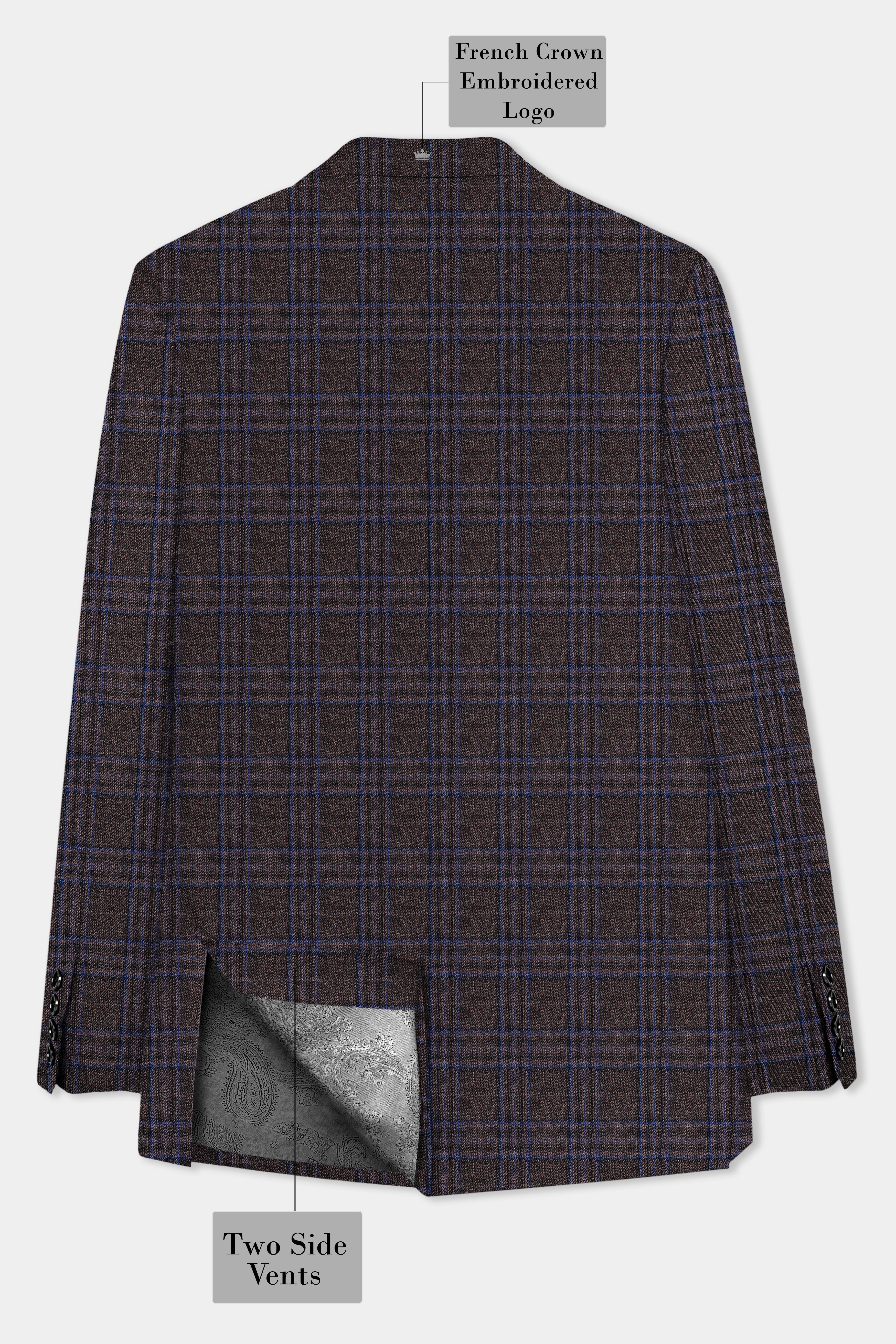 Brich Brown Plaid Wool Rich Double Breasted Sport Blazer