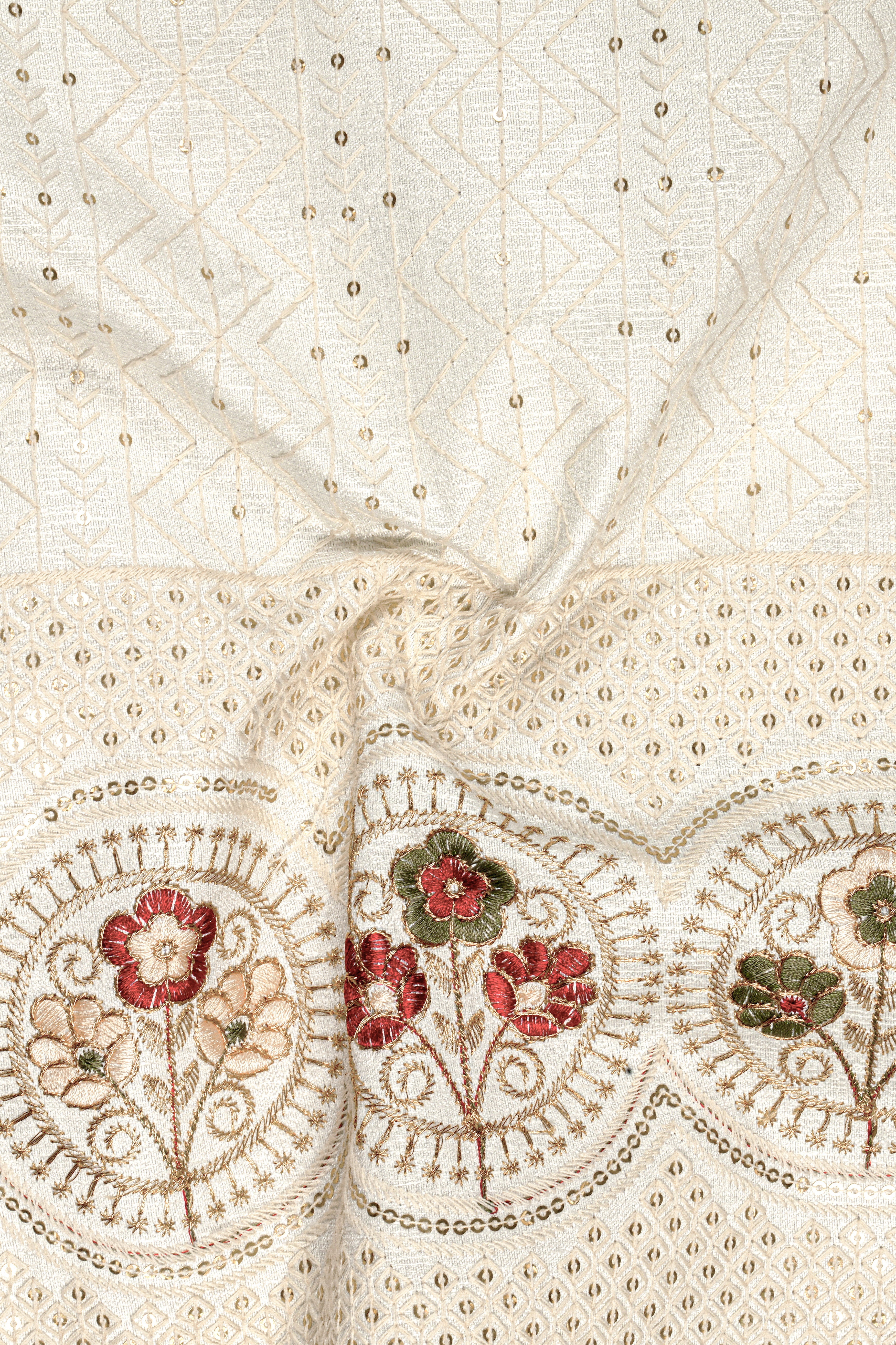 Off White And Blush Peach Multicolor Sequin and thread Embroidered Tuxedo Blazer