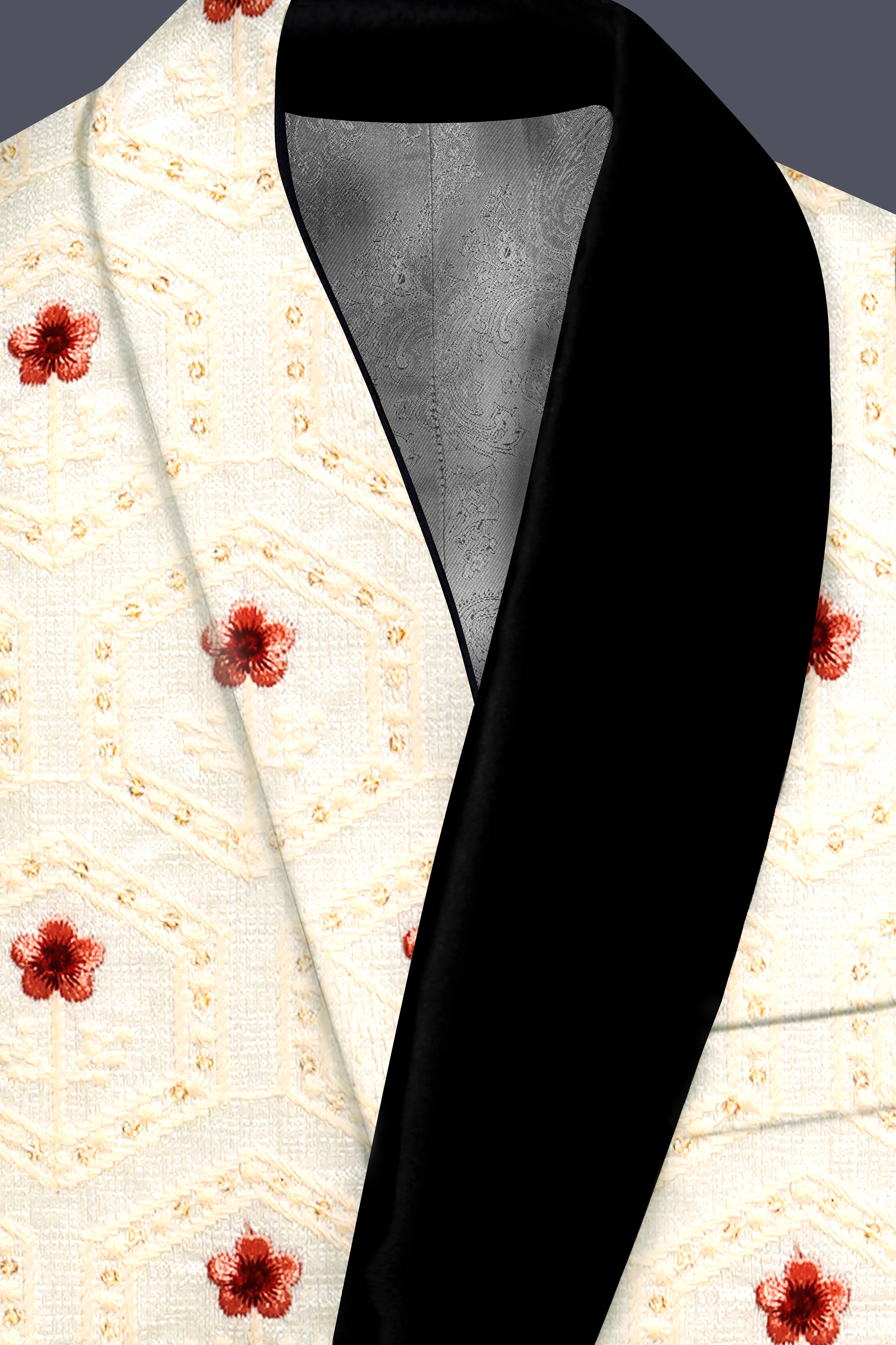 Off White And Saratoga Green Multicolor Sequin and thread Embroidered Tuxedo Blazer