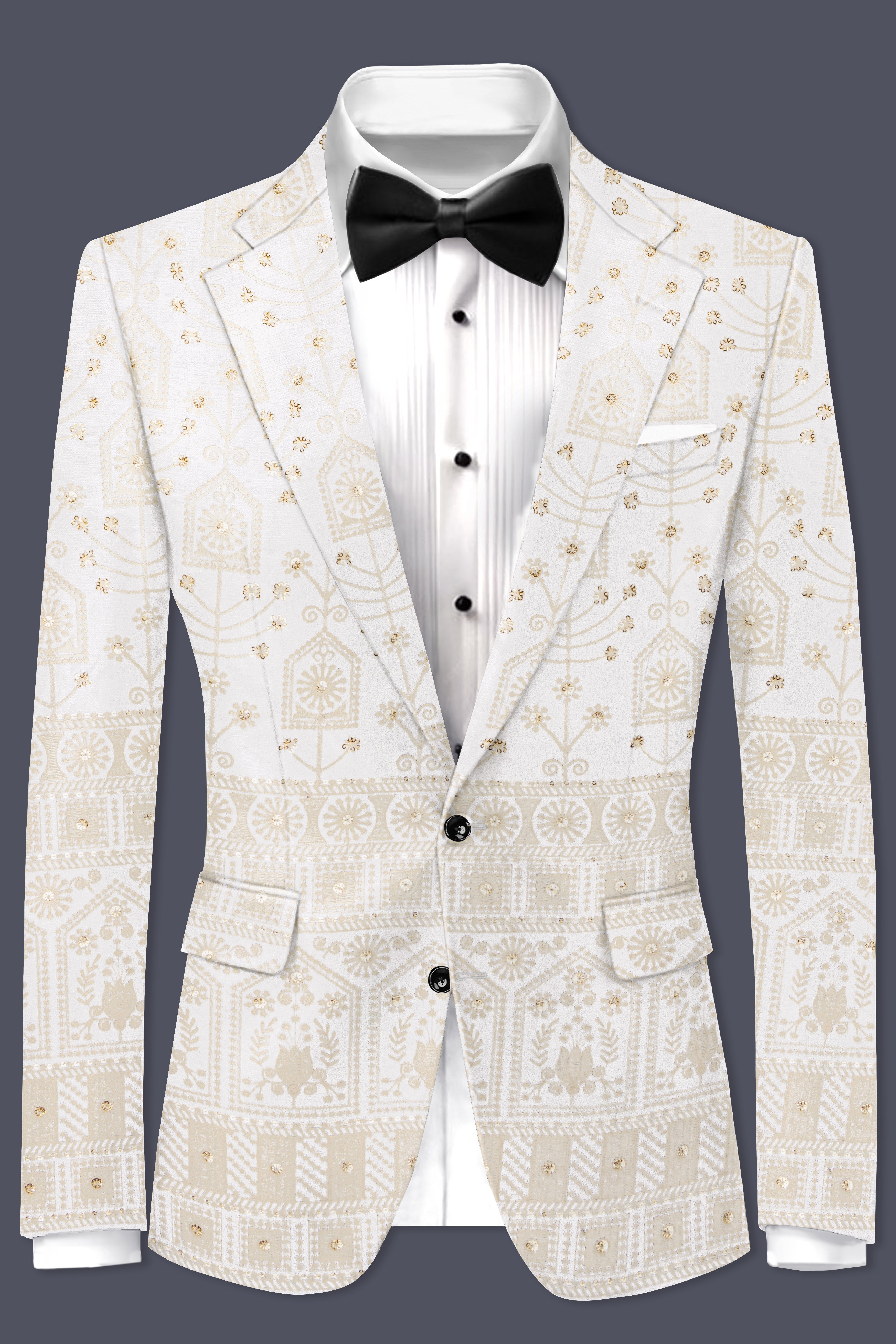 Tequila Cream And Bright White thread Embroidered Single Breasted Blazer