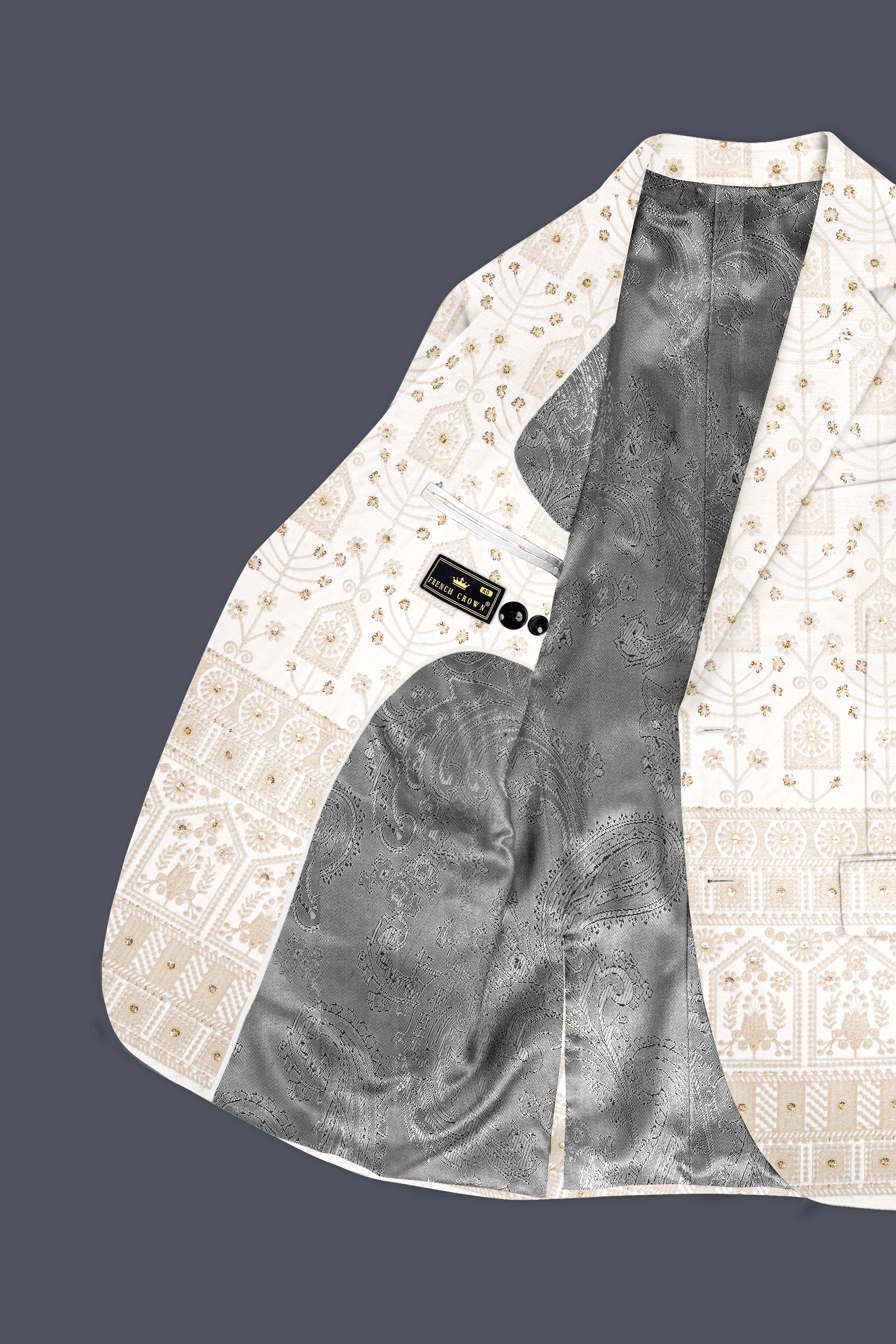 Tequila Cream And Bright White thread Embroidered Single Breasted Blazer