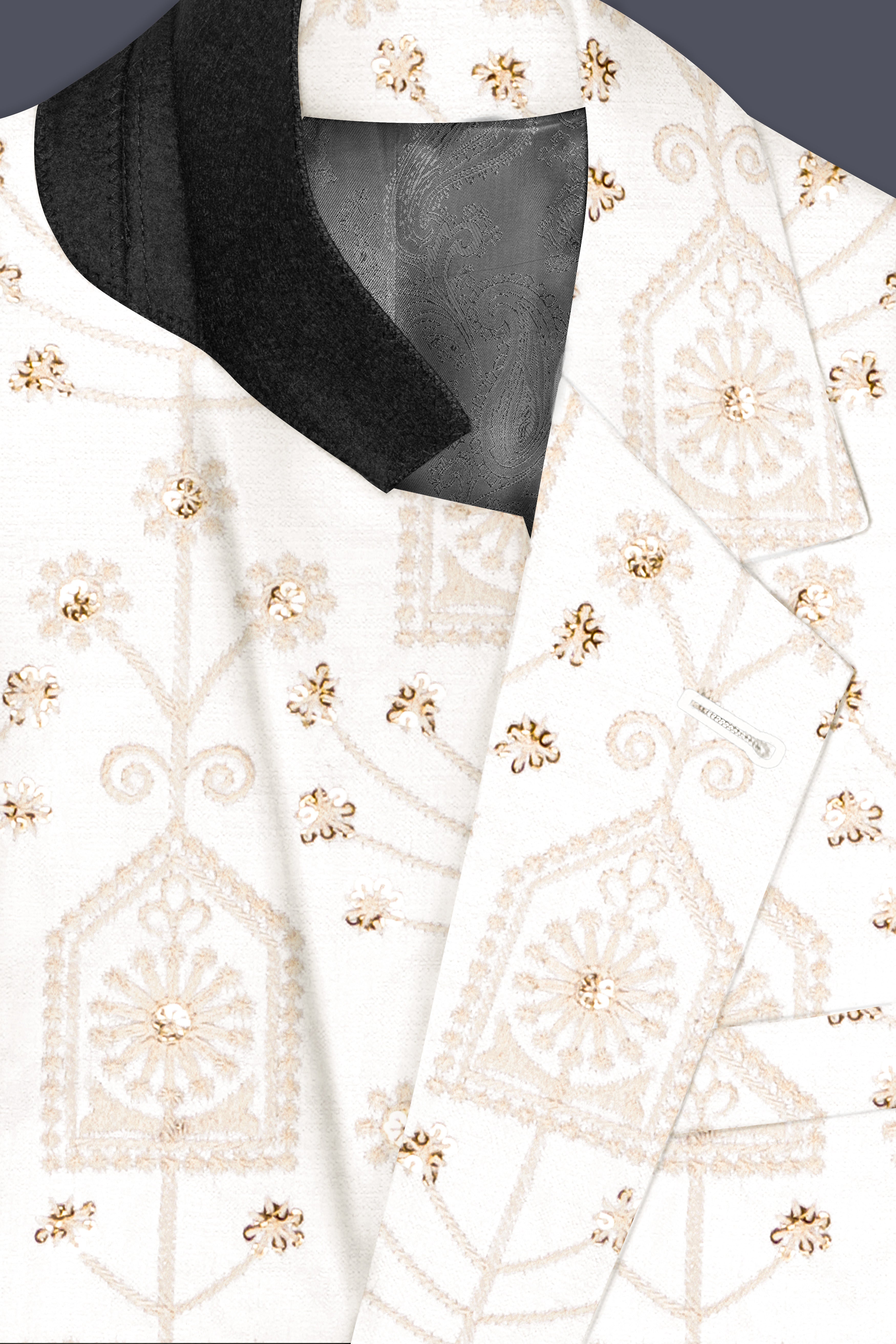 Tequila Cream And Bright White thread Embroidered Single Breasted Blazer