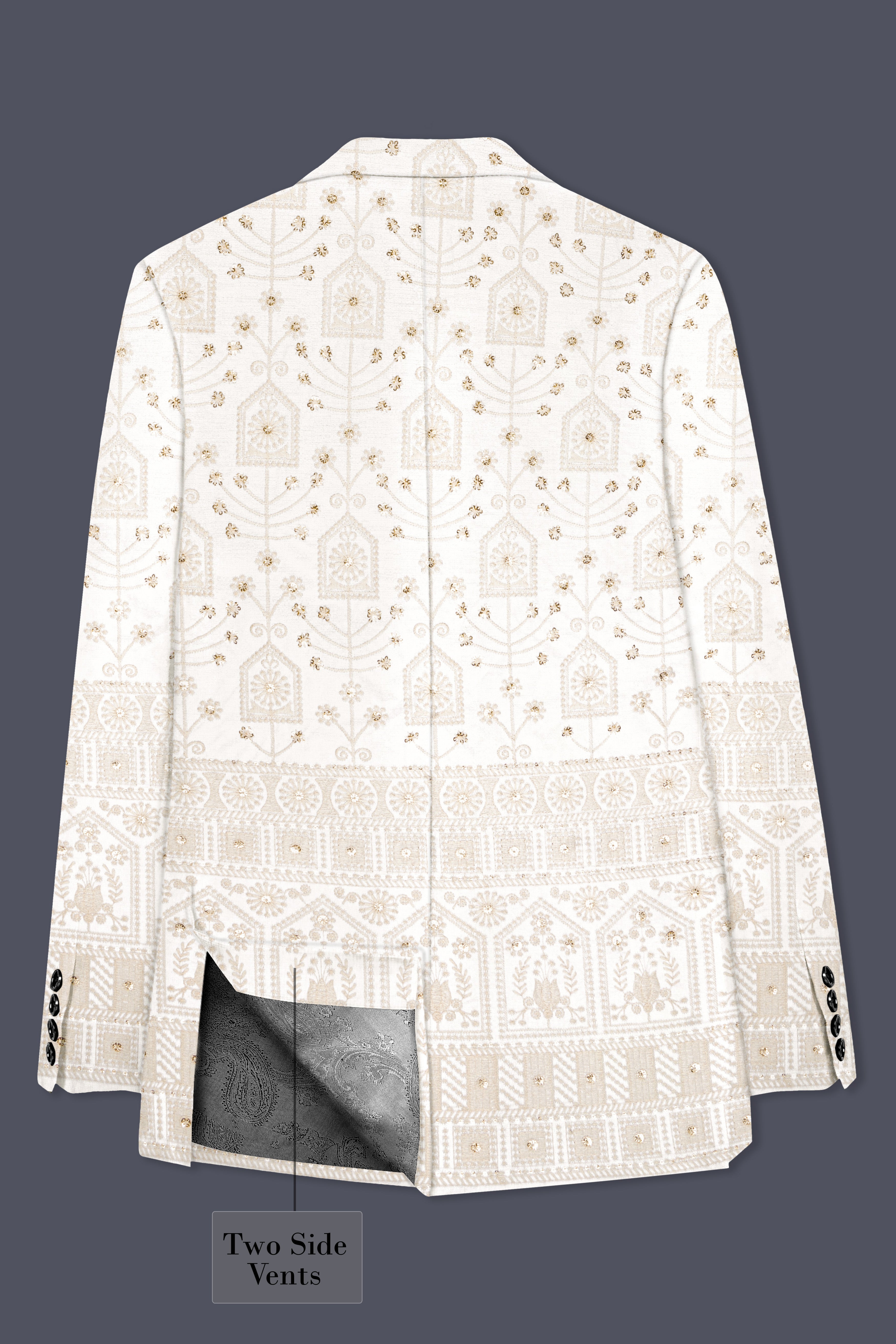 Tequila Cream And Bright White thread Embroidered Single Breasted Blazer