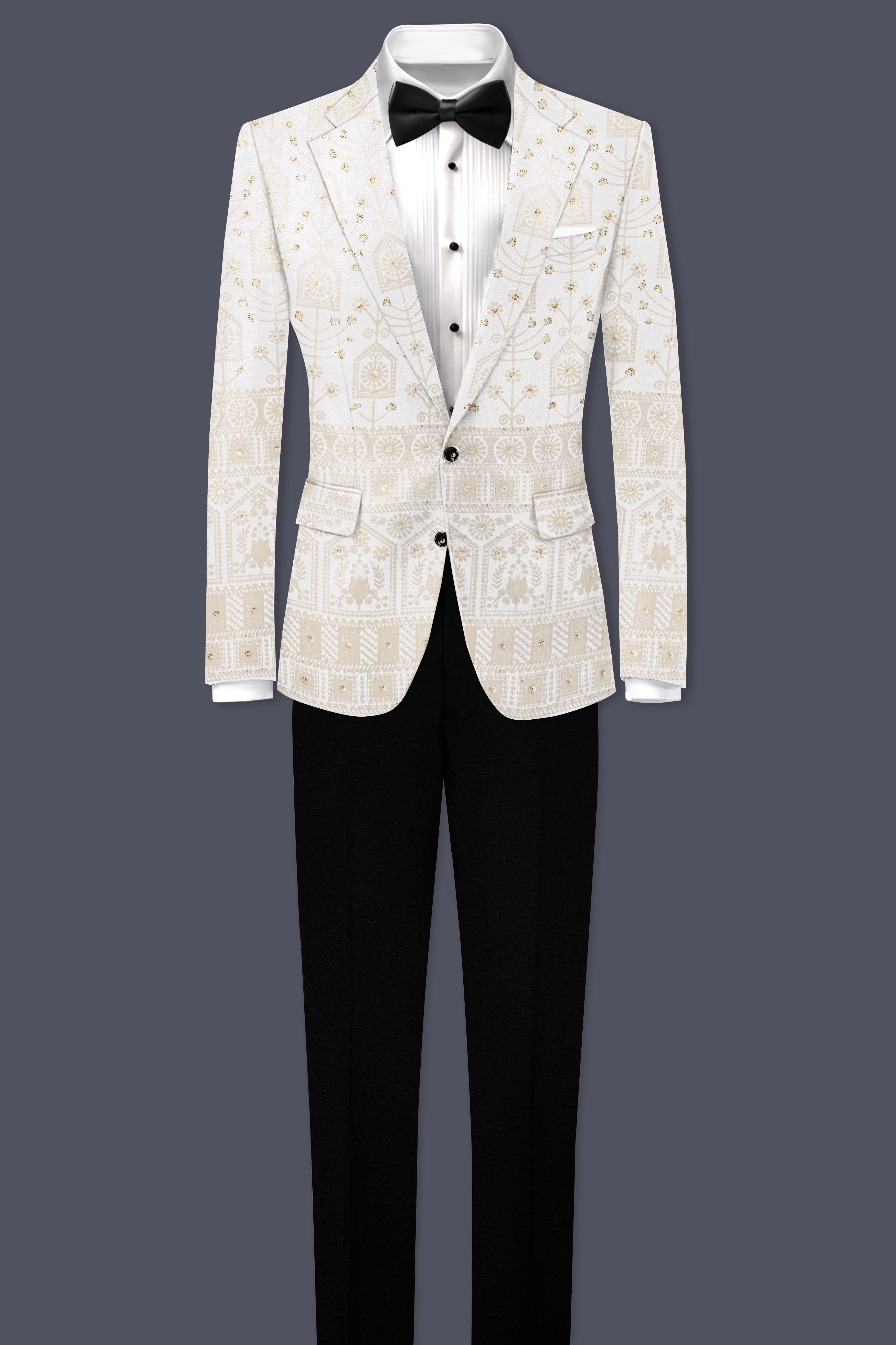 Tequila Cream And Bright White thread Embroidered Single Breasted Blazer