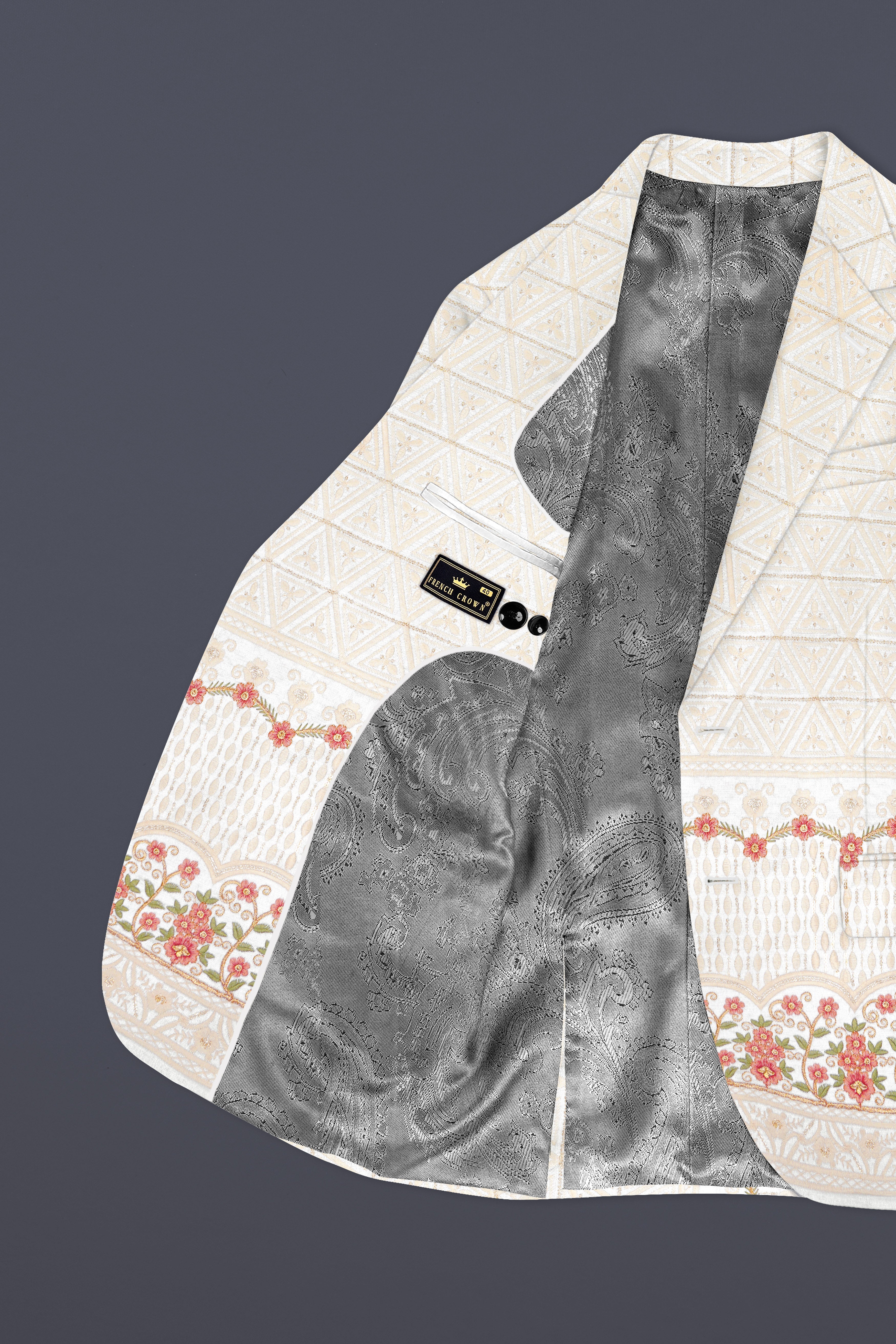 Fantasy Off White And Blush Pink Sequin and thread Embroidered Single Breasted Blazer