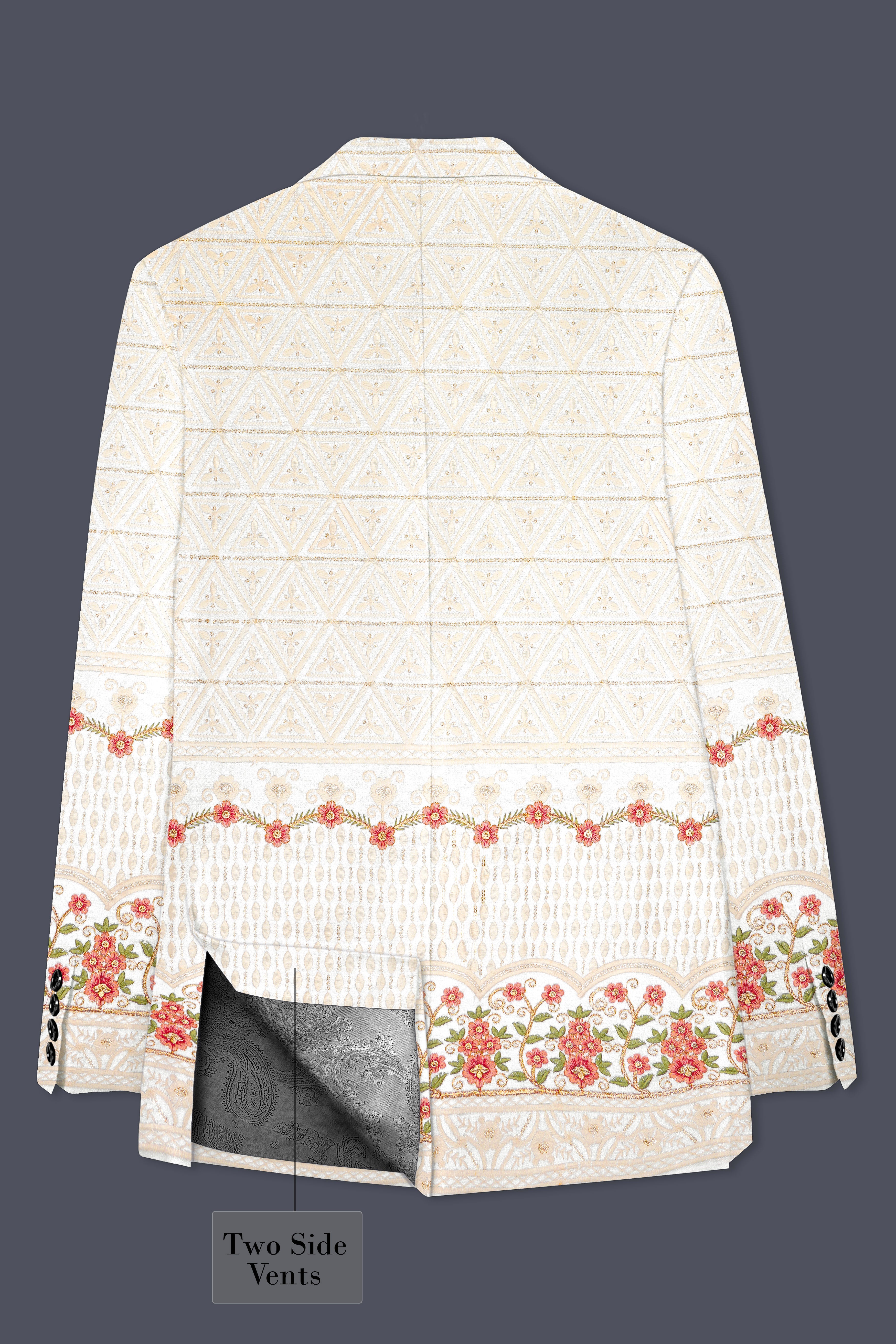 Fantasy Off White And Blush Pink Sequin and thread Embroidered Single Breasted Blazer