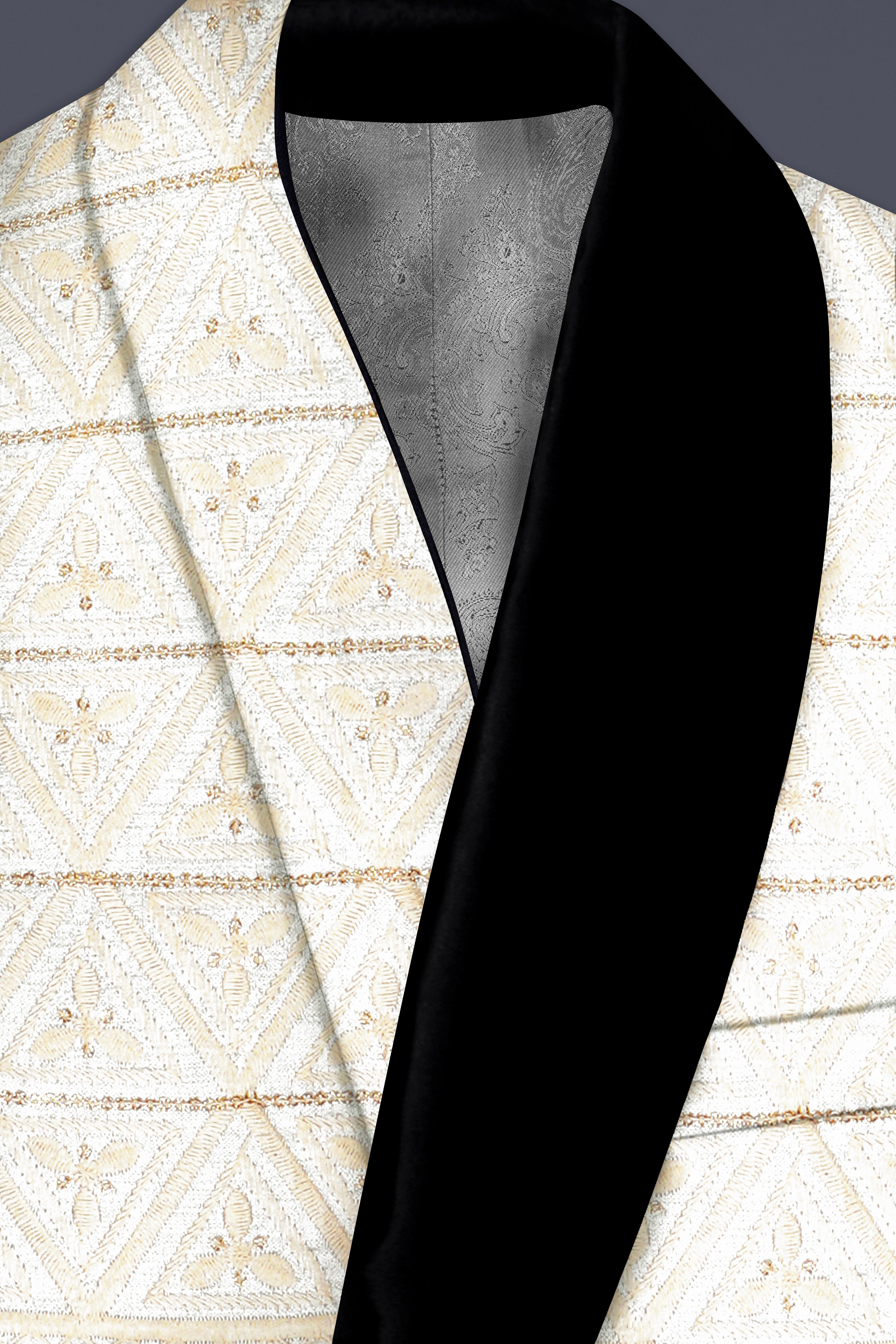 Fantasy Off White And Blush Pink Sequin and thread Embroidered Tuxedo Blazer