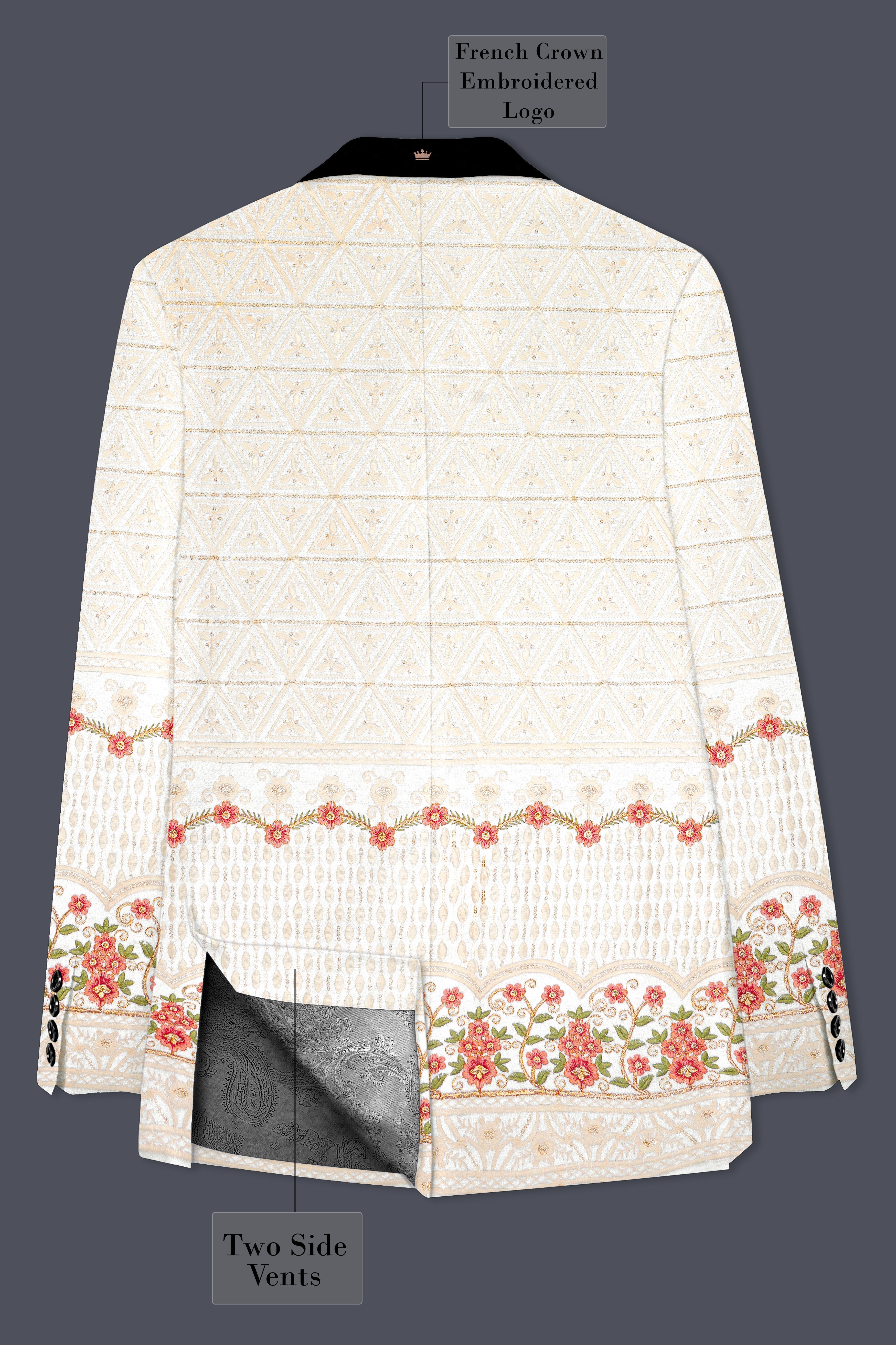 Fantasy Off White And Blush Pink Sequin and thread Embroidered Tuxedo Blazer