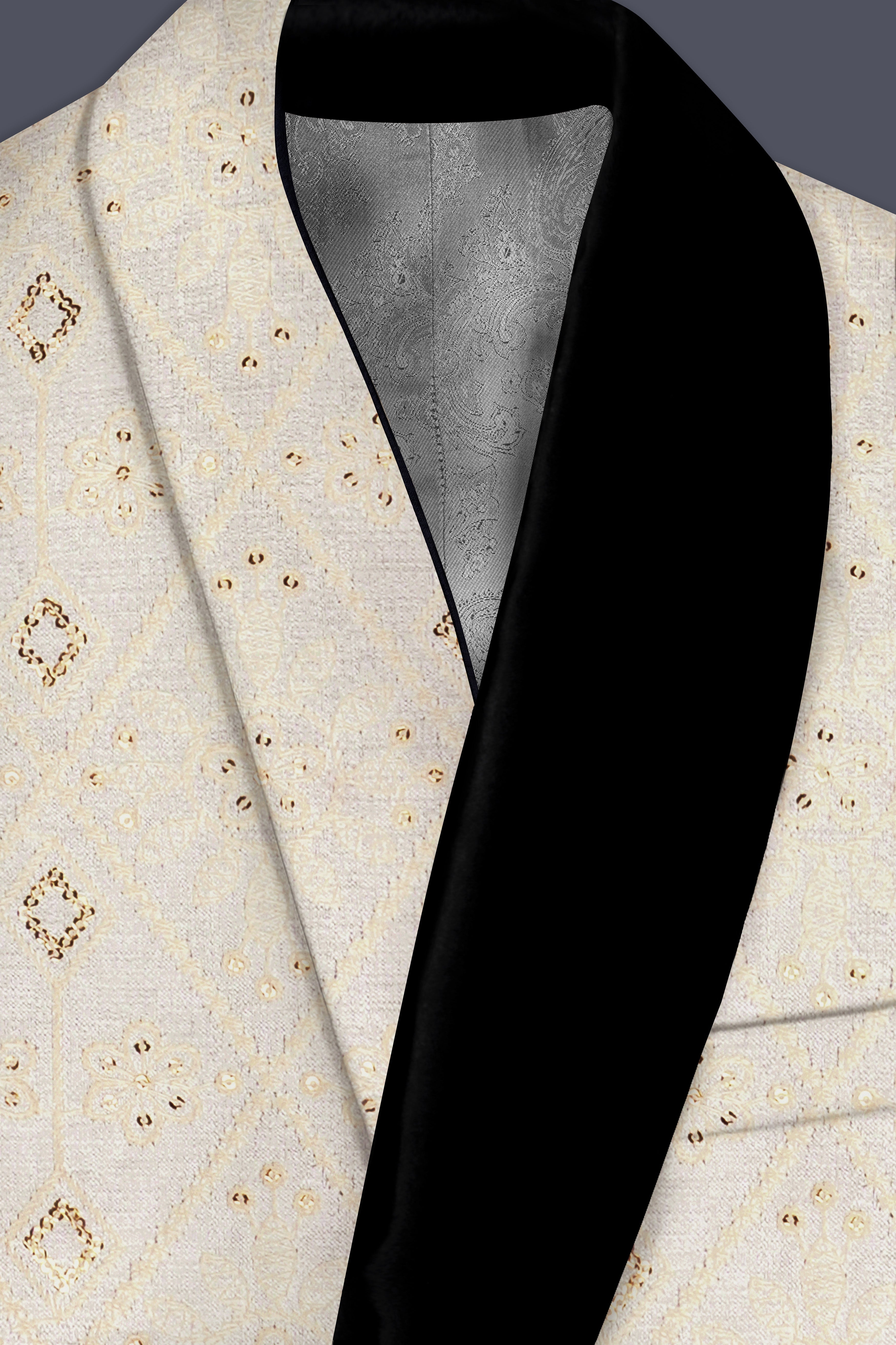 Marino Cream And Crimson Red Sequin and thread Embroidered Tuxedo Blazer