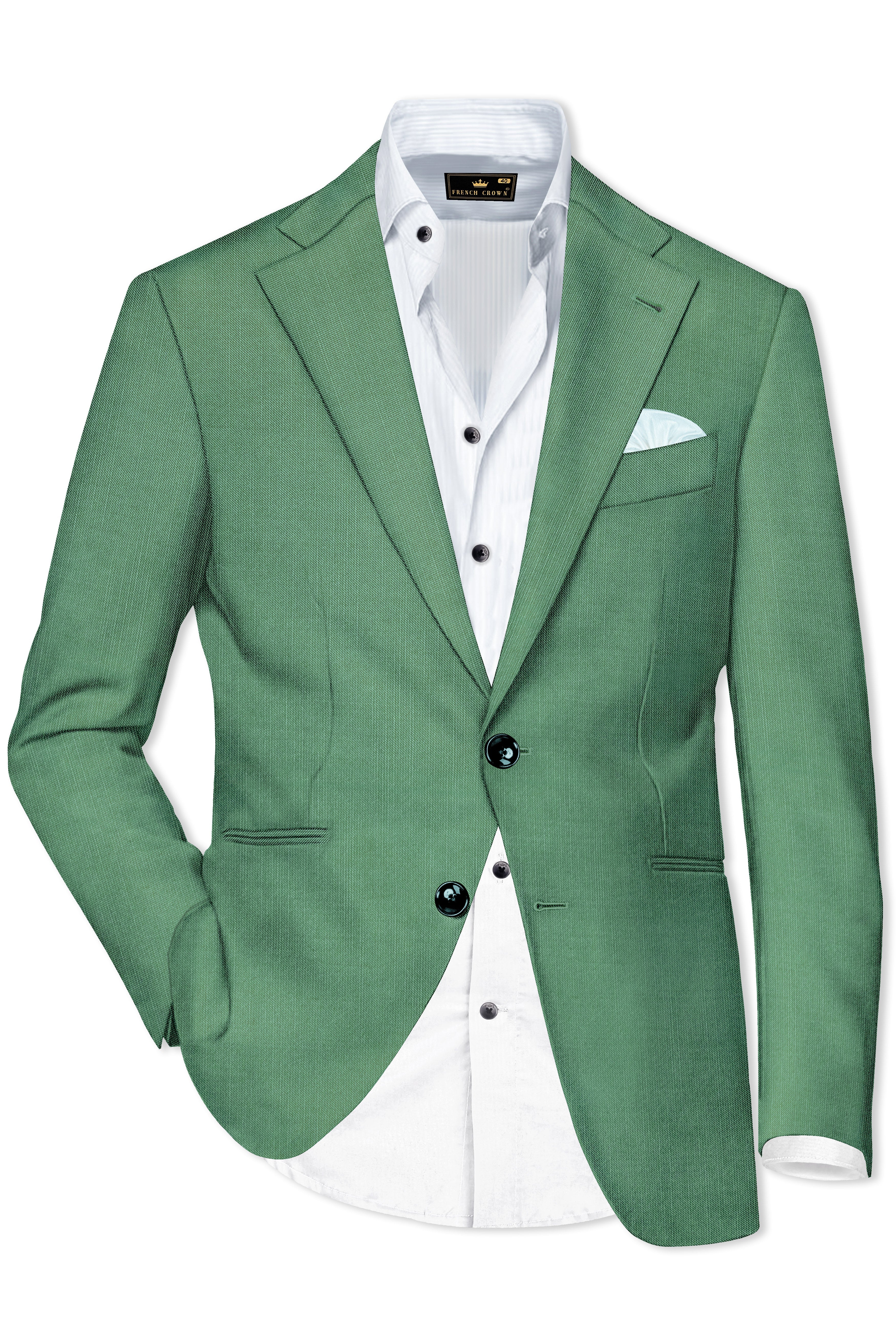 Viridian Green Solid Wool Rich Single Breasted Stretchable traveler Blazer