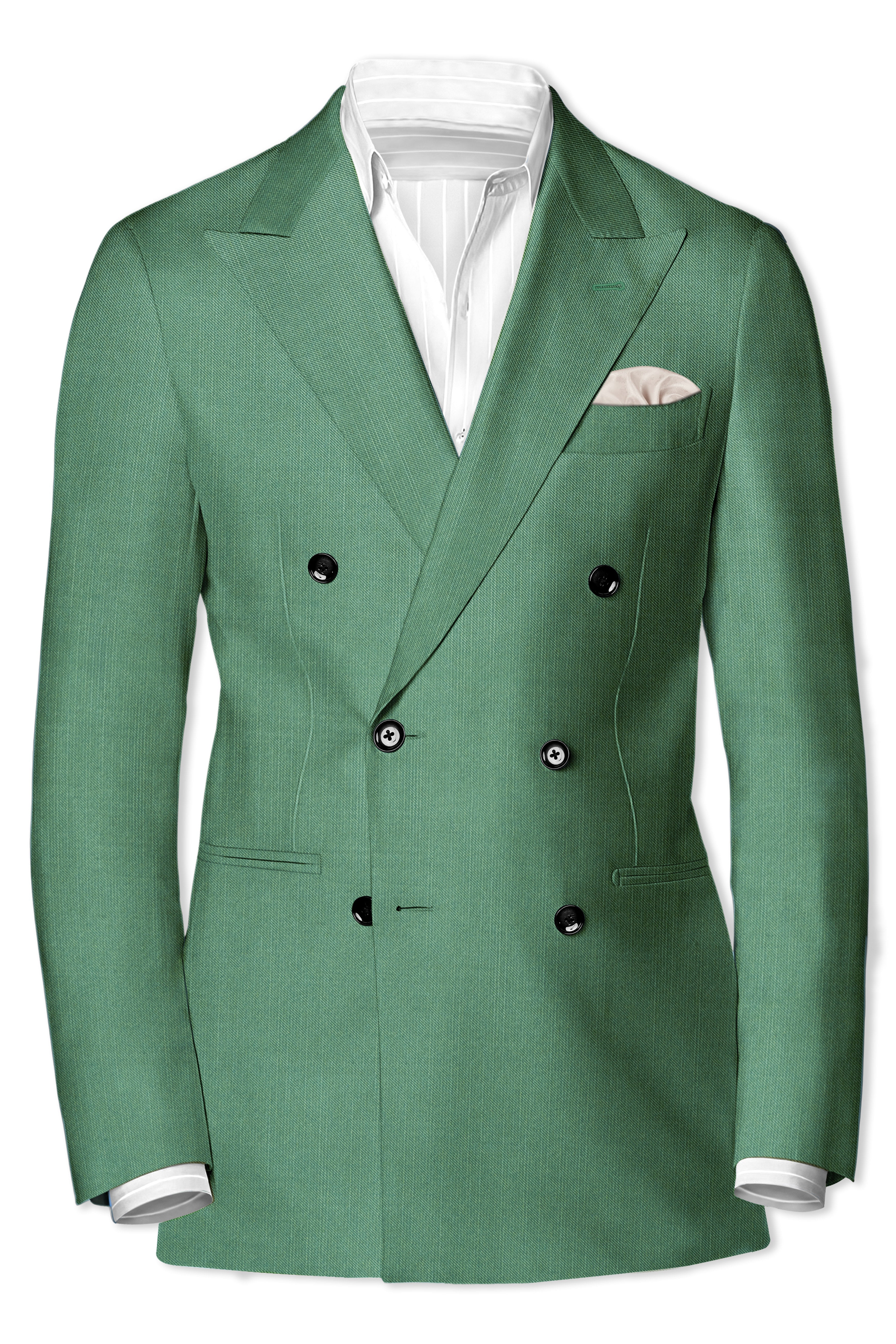 Viridian Green Solid Wool Rich Double Breasted Stretchable traveler Blazer