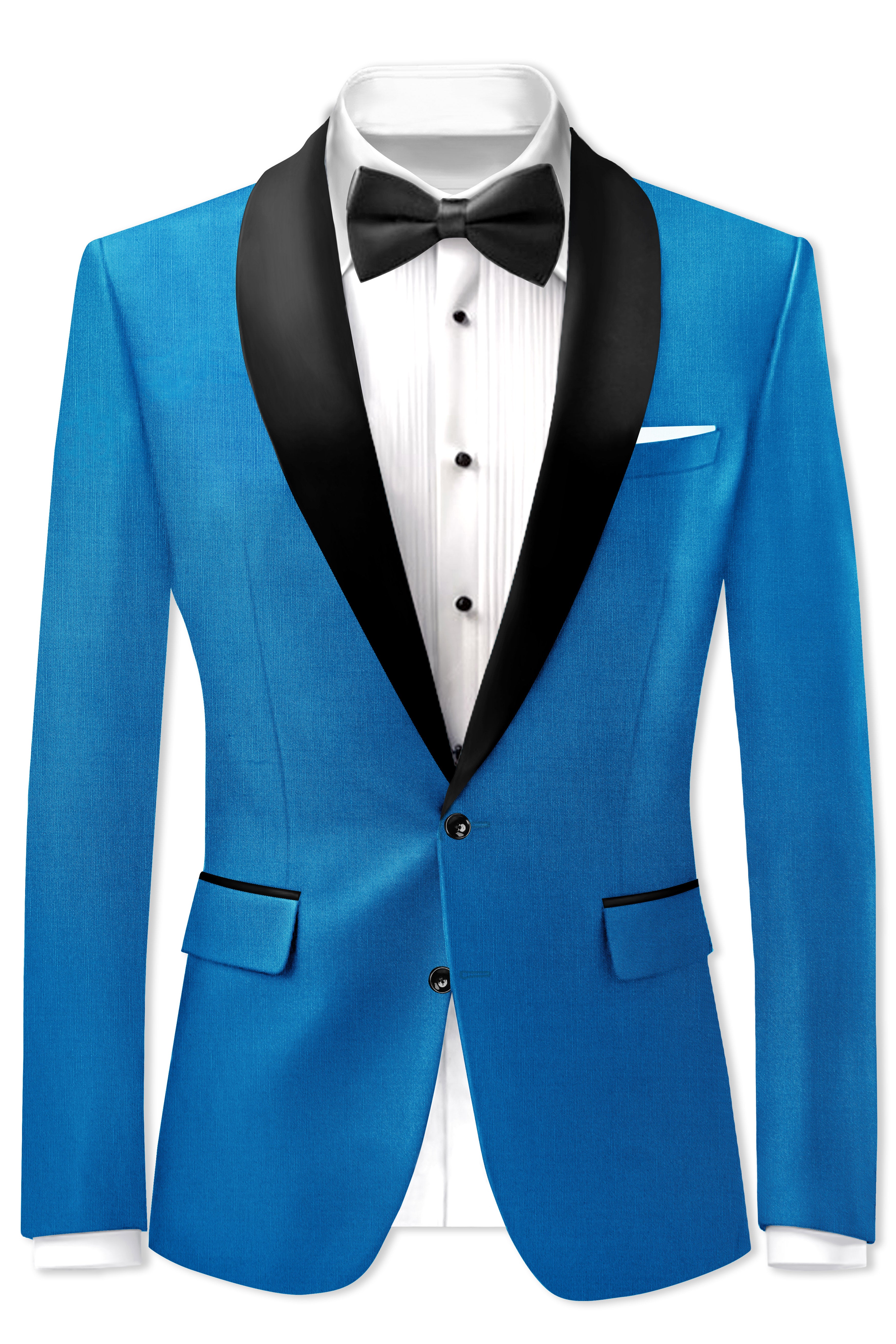 Azure-Venice Blue Wool Rich Tuxedo Stretchable Traveler Blazer
