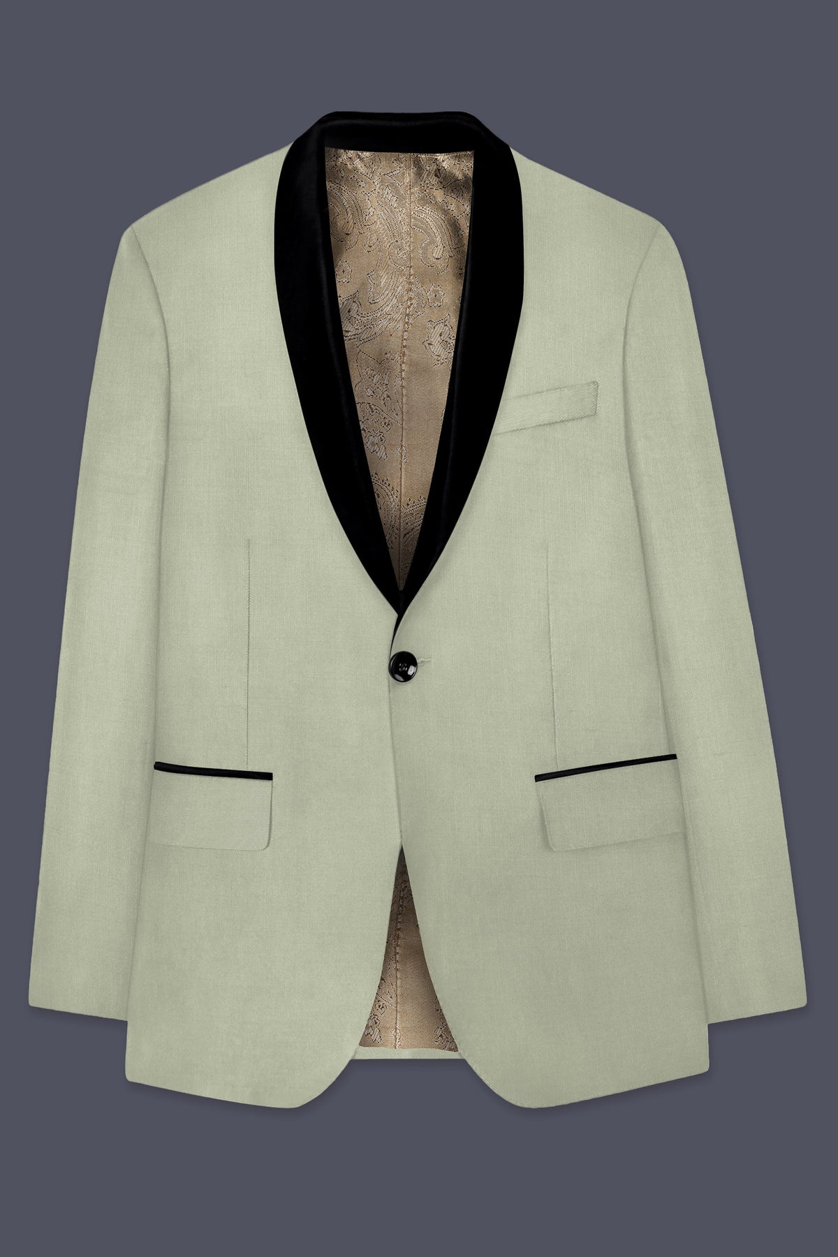 Lichen-Norway Green Wool Rich Slight Stretch Tuxedo Blazer