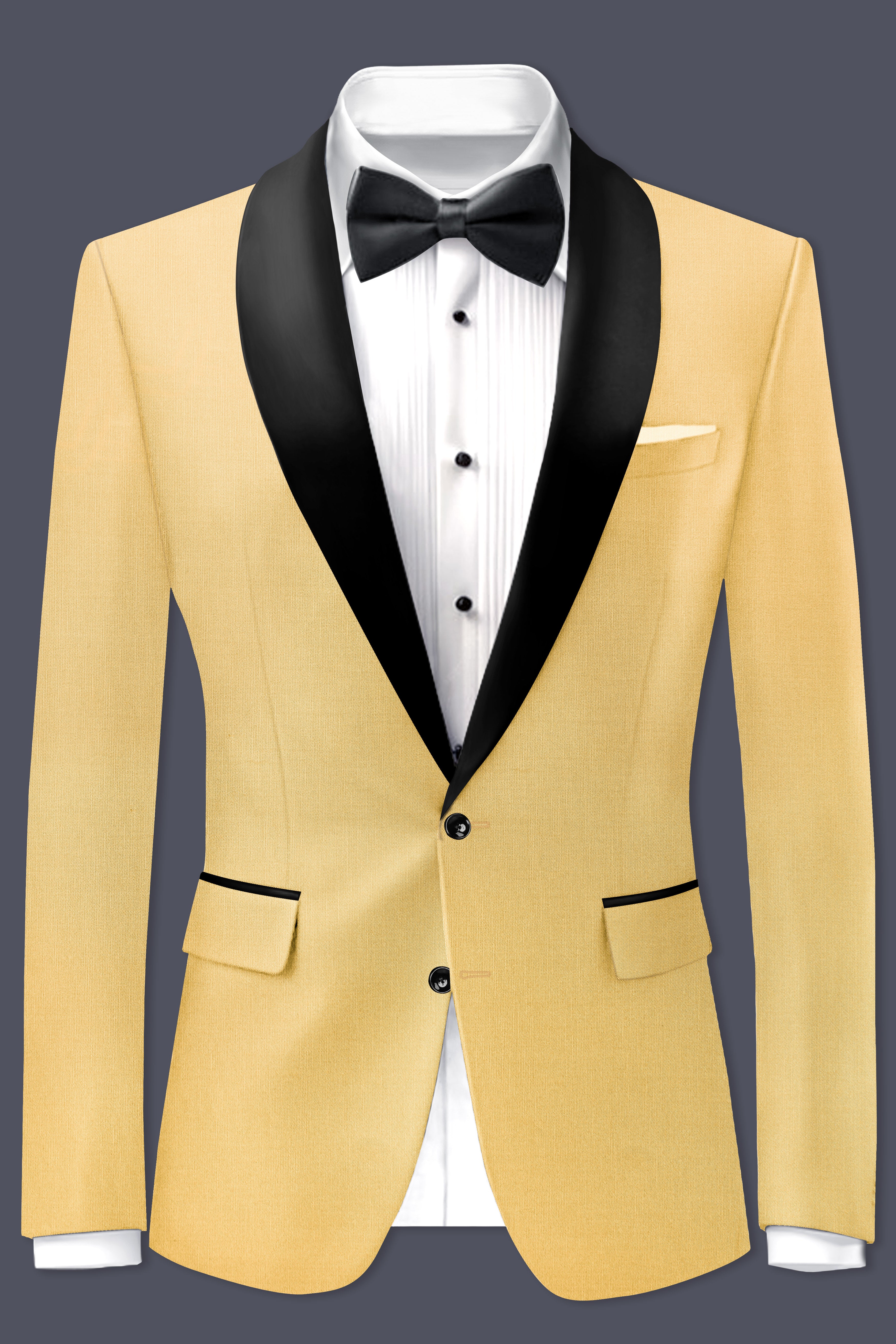 Saffron-Harvest Yellow Wool Rich Tuxedo Stretchable Traveler Blazer