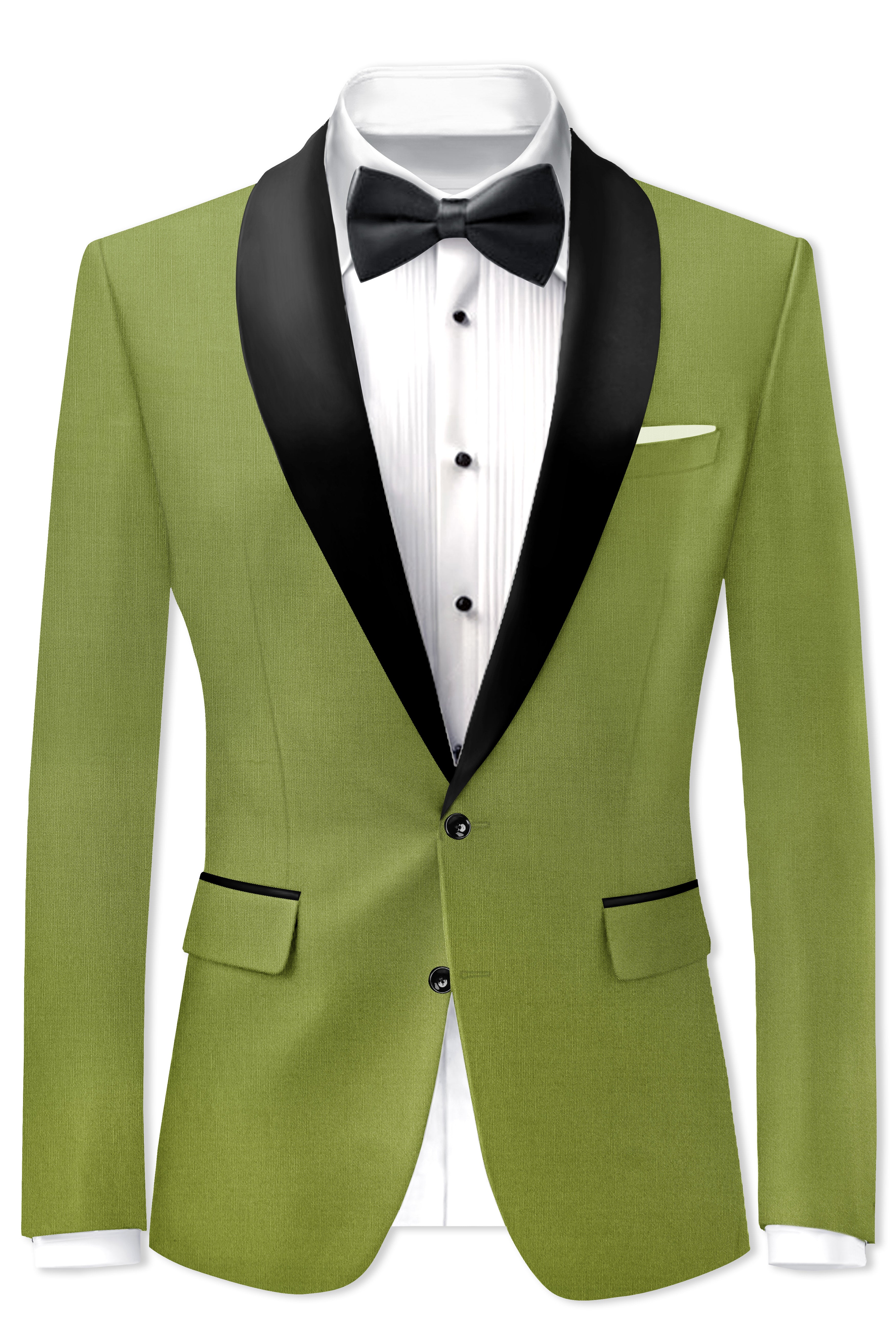 Pistachio-Wasabi Green Wool Rich Tuxedo Stretchable Traveler Blazer