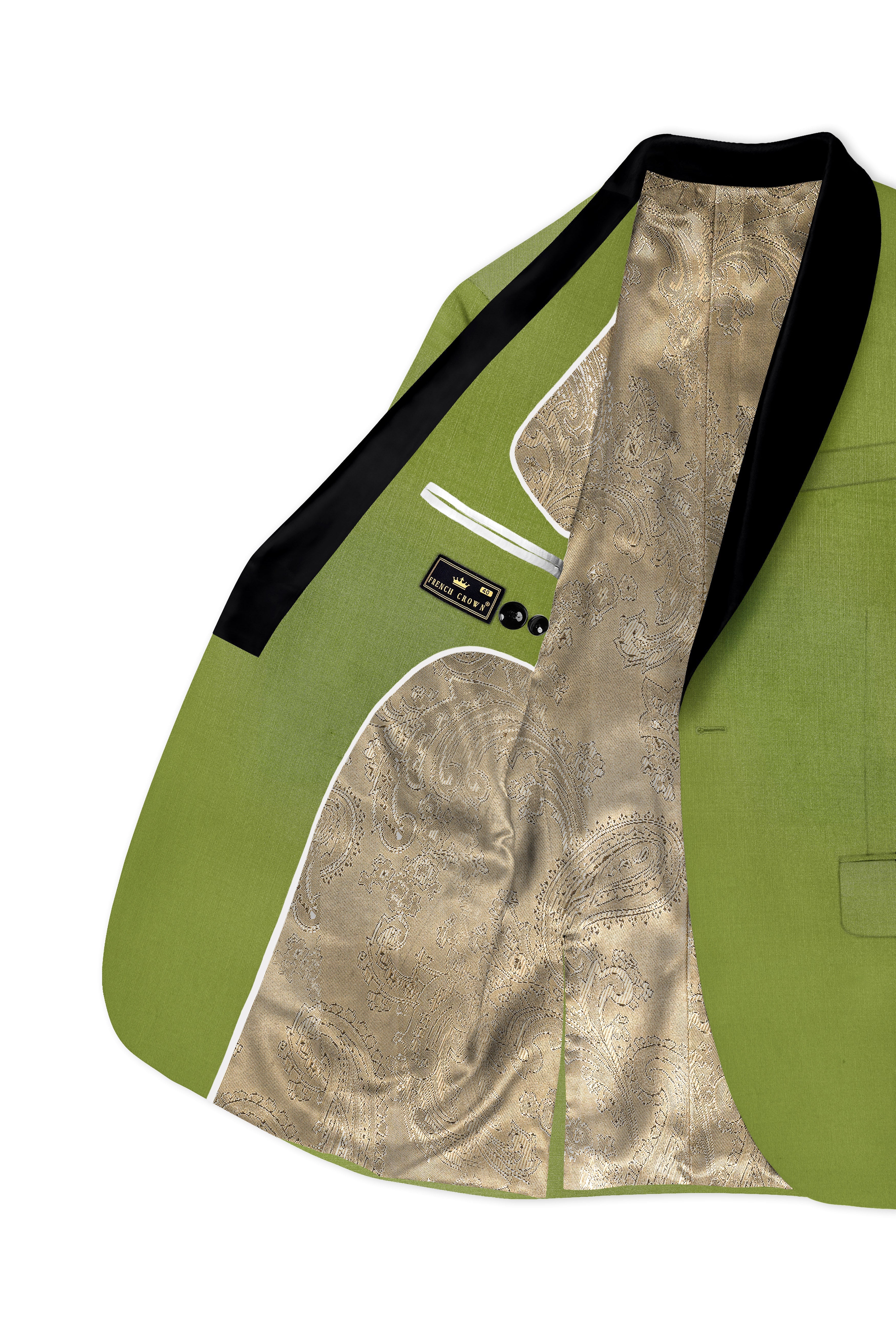 Pistachio-Wasabi Green Wool Rich Tuxedo Slight Stretch Blazer