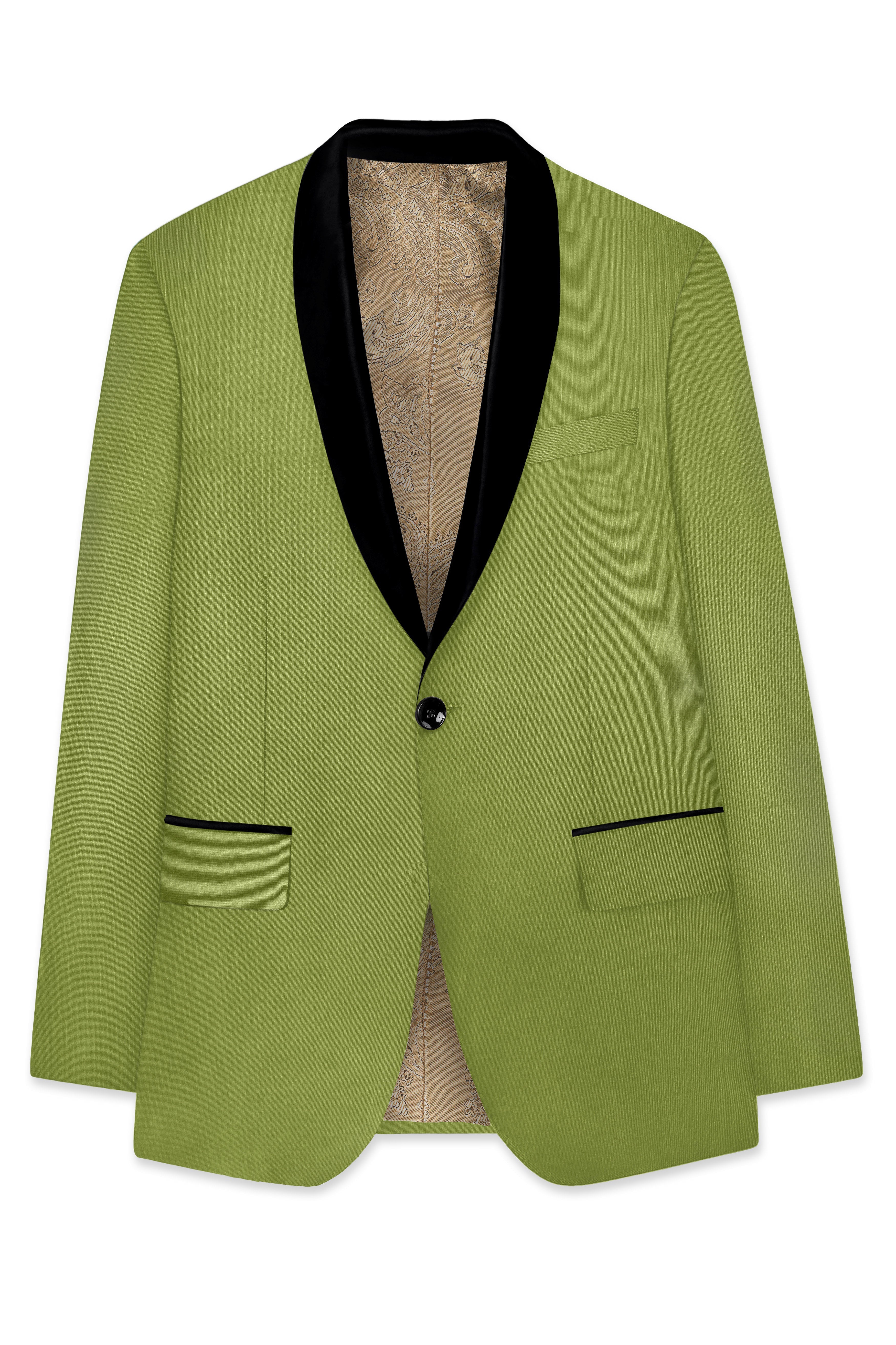 Pistachio-Wasabi Green Wool Rich Tuxedo Slight Stretch Blazer