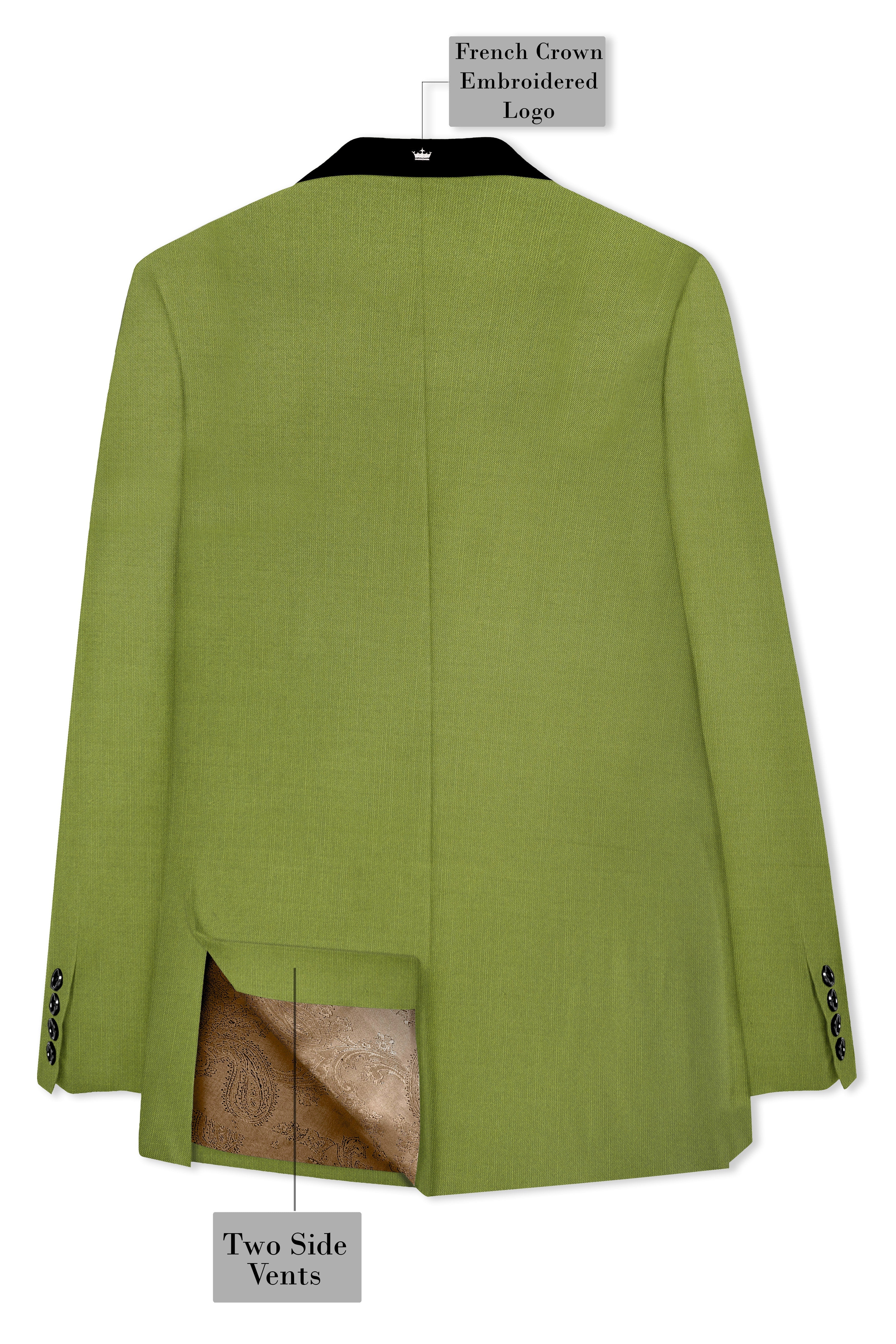 Pistachio-Wasabi Green Wool Rich Tuxedo Slight Stretch Blazer