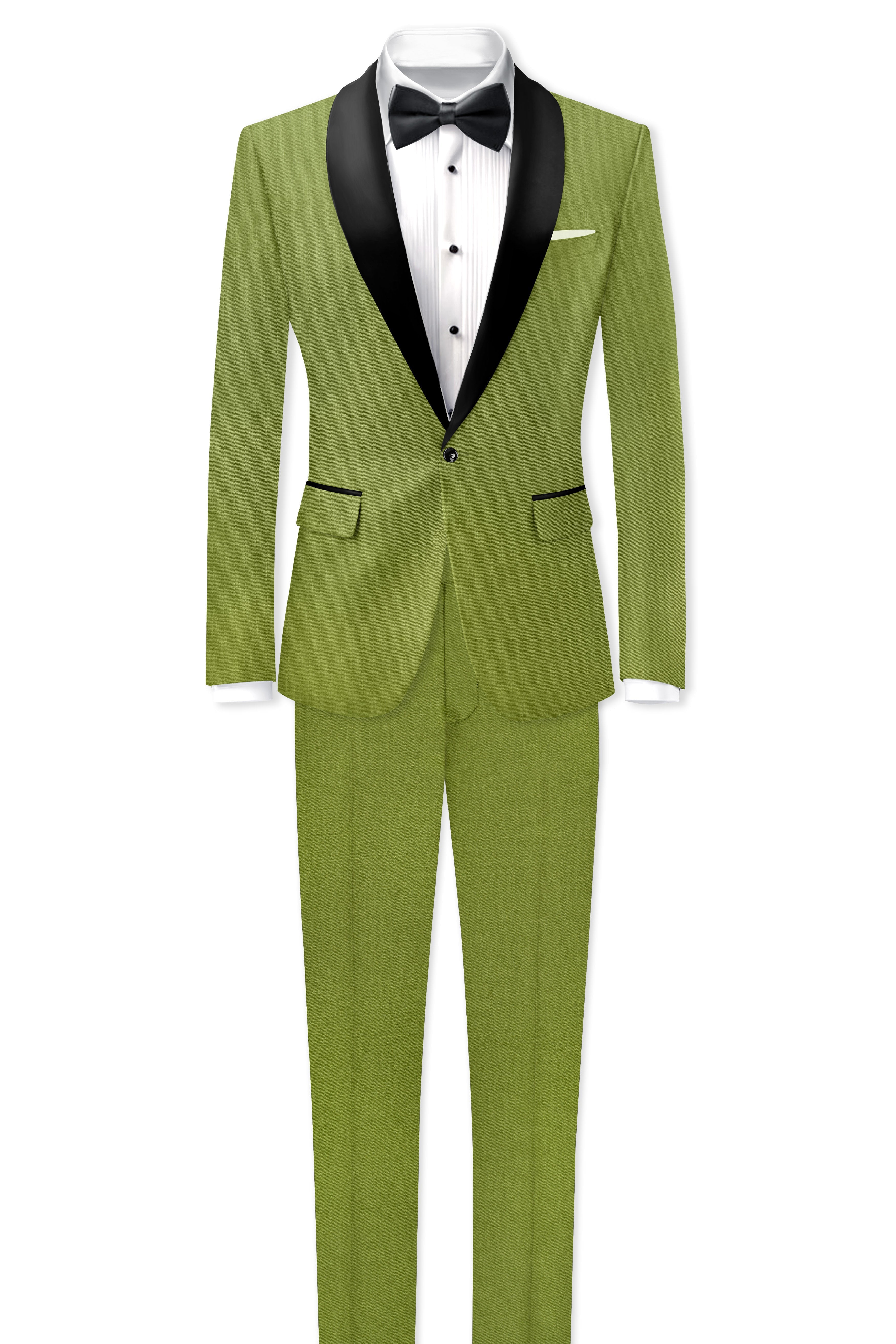 Pistachio-Wasabi Green Wool Rich Tuxedo Slight Stretch Blazer