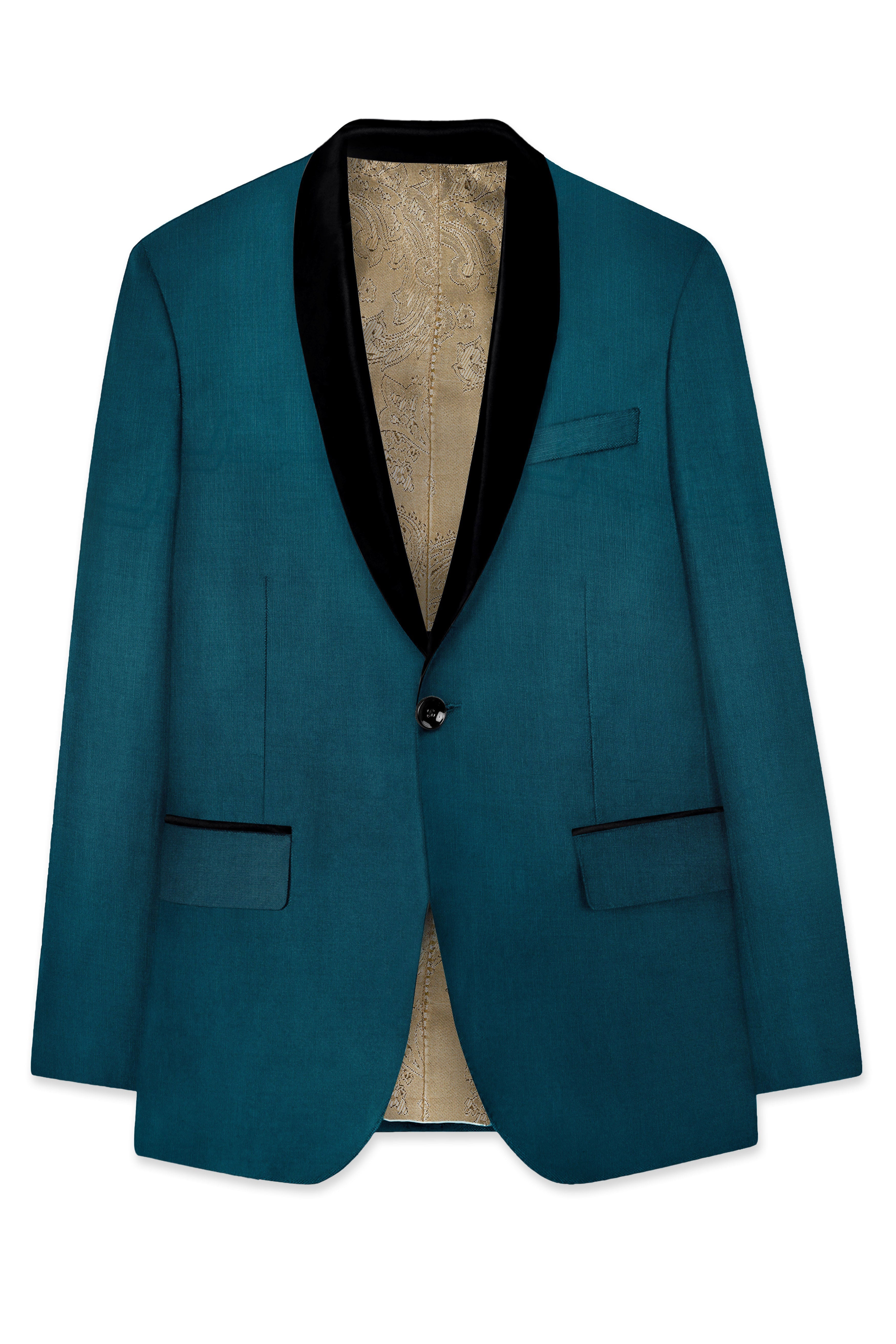 Sapphire-Peacock Blue Wool Rich Tuxedo Slight Stretch Blazer