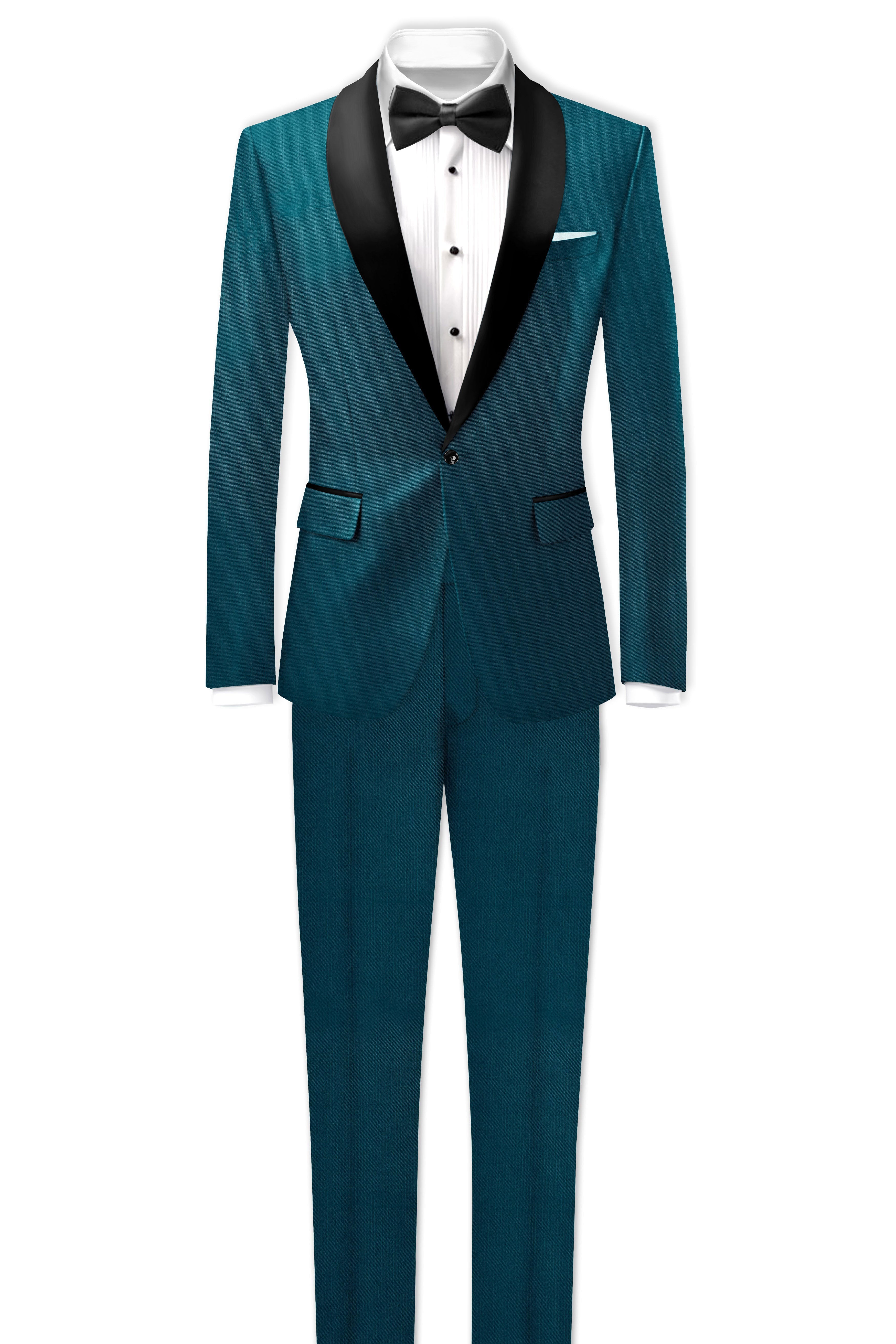 Sapphire-Peacock Blue Wool Rich Tuxedo Slight Stretch Blazer