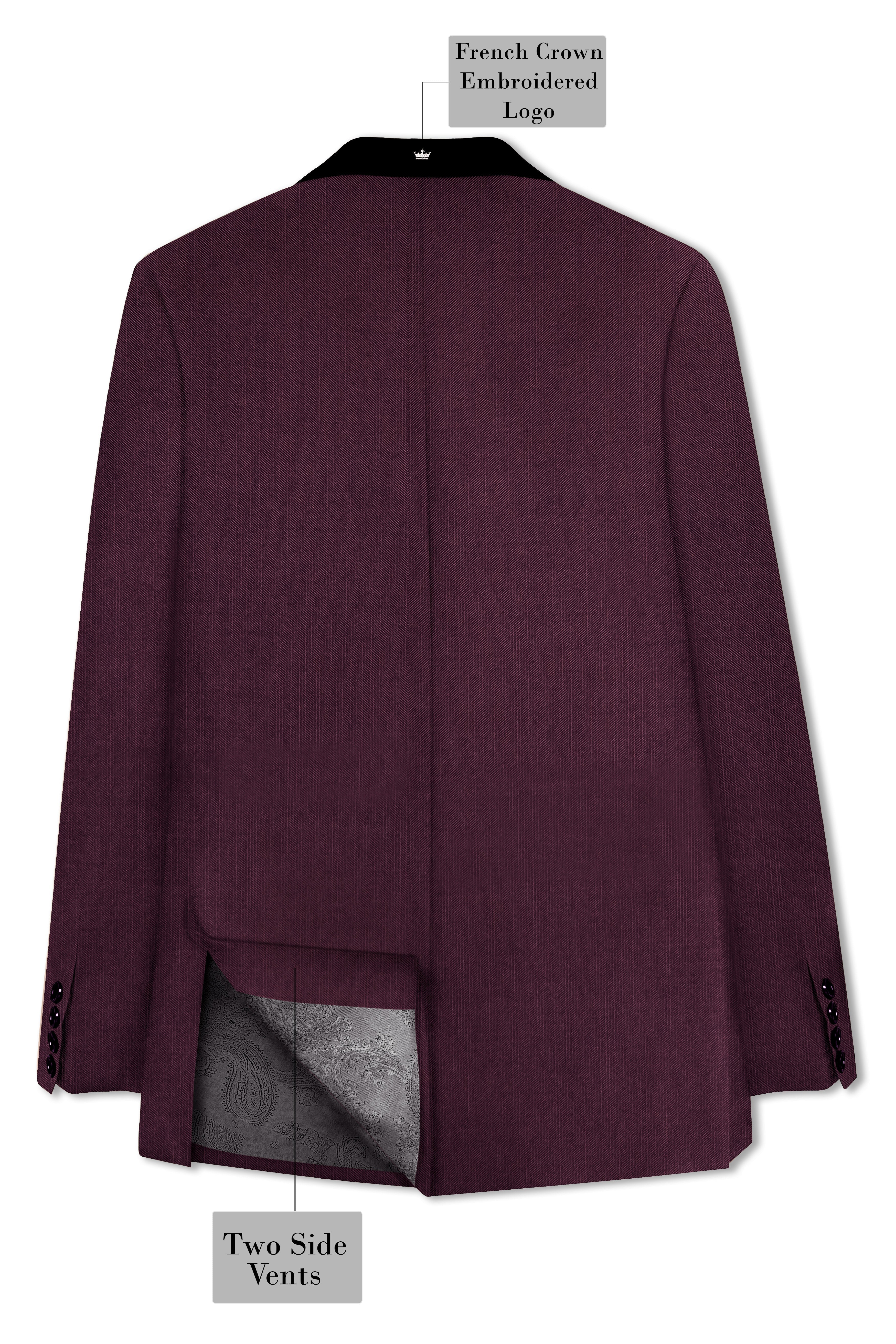 Merlot-Bistre Wine Maroon Wool Rich Tuxedo Slight Stretch Blazer